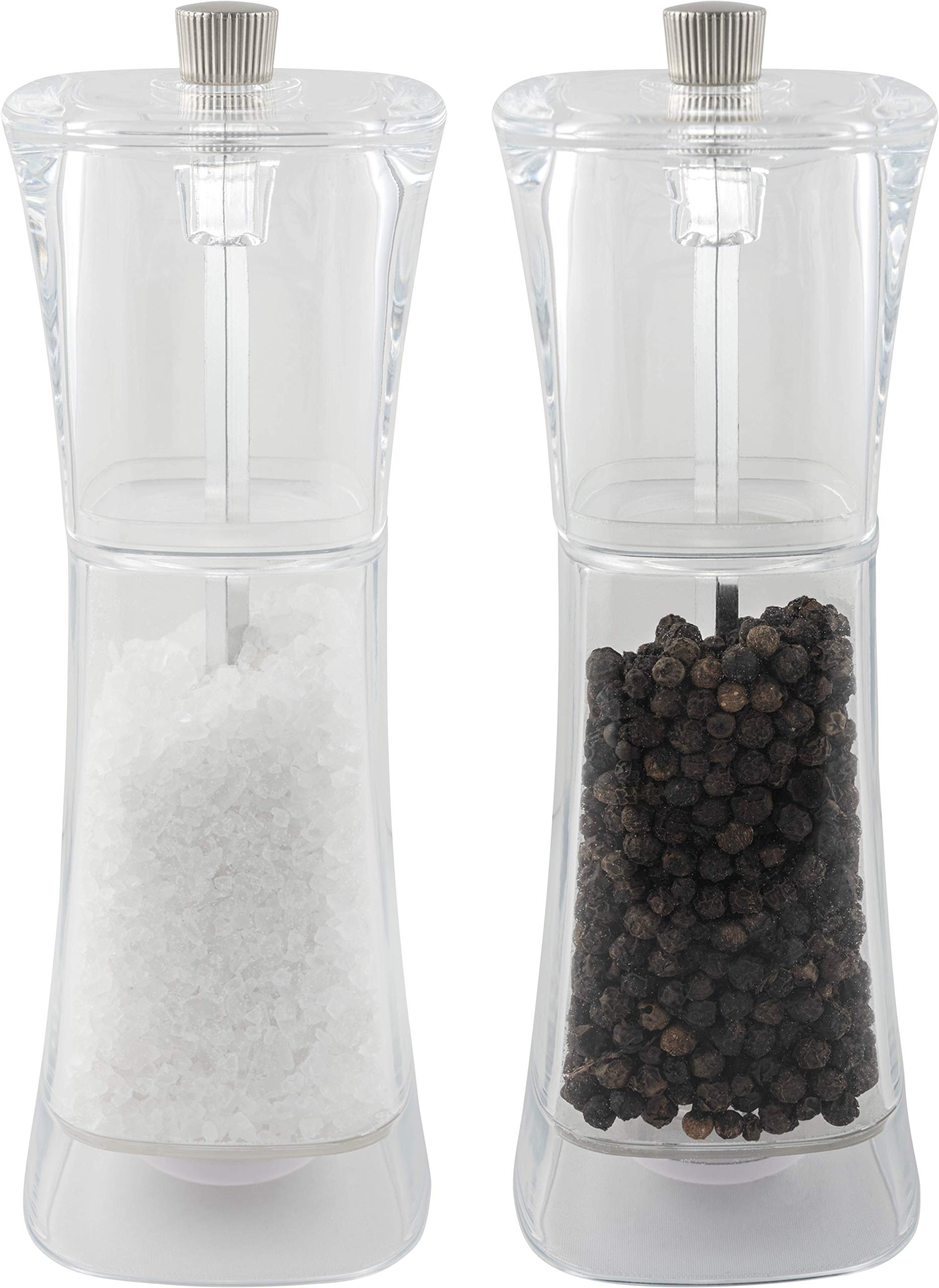 Grunwerg Gmill SP-9175 - Set macina sale e pepe in acrilico, 2 pezzi, con macinino regolabile in ceramica, 18 cm, trasparente