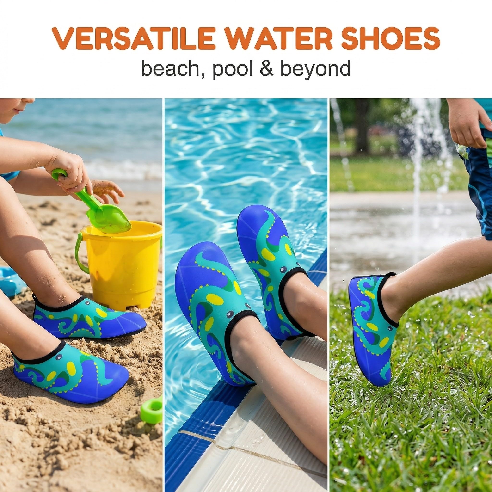 Buty kąpielowe dla dzieci, buty do wody, dla chłopców i dziewczynek, buty plażowe z wzorem ośmiornicy, szybkoschnące, antypoślizgowe, na basen, morze, plażę, niebieskie, rozm. 32-33