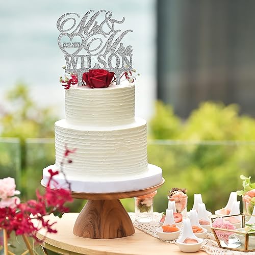 Miniatura 5 de Decoración personalizada para tartas de boda, diseño de señor y señora, apellido y fecha personalizados con corazón, adorno para pastel de