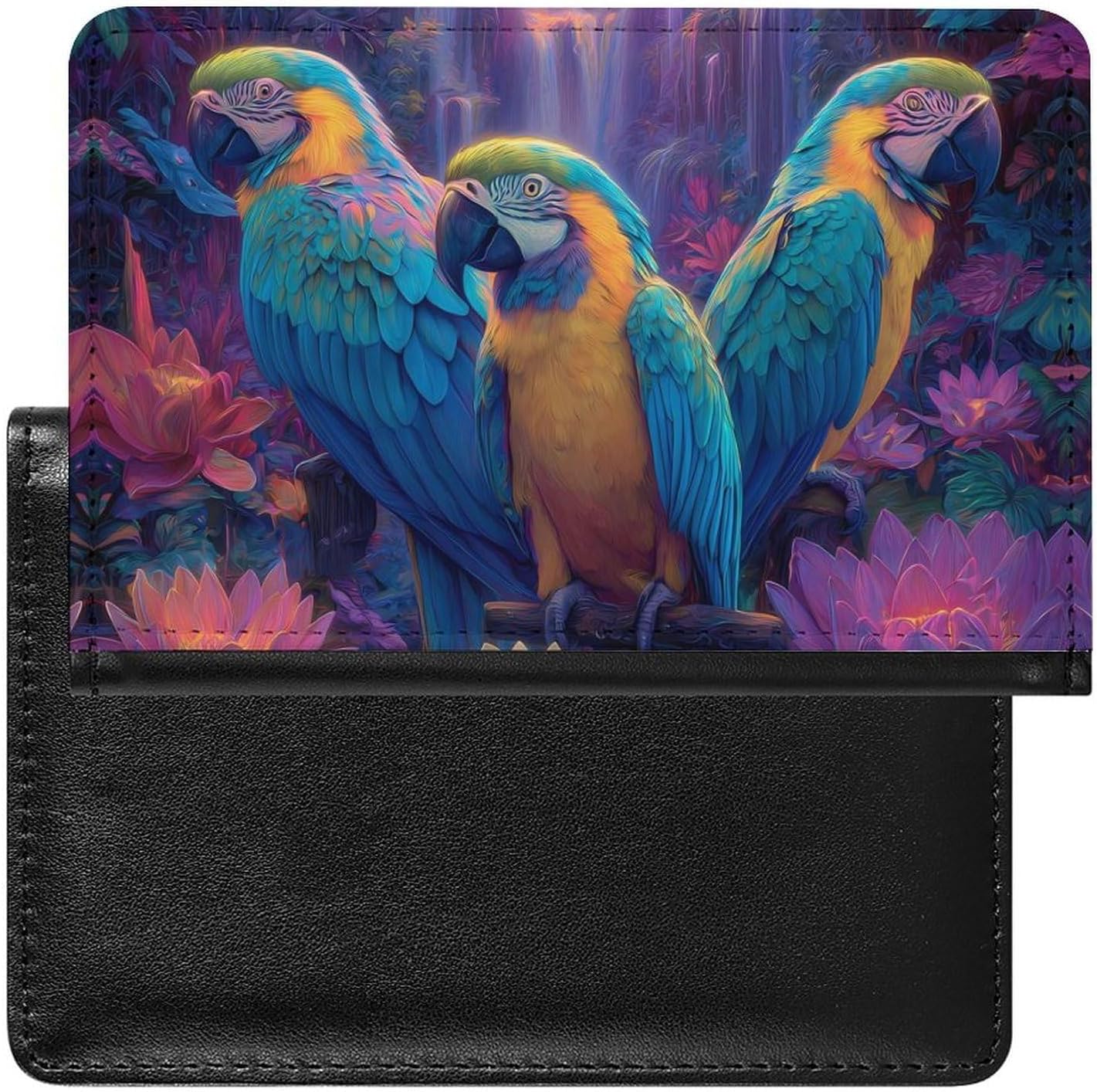 Parrot Lotusflower Passport Holder Travel Passport Cover Portable Passports Wallet for Travel Business