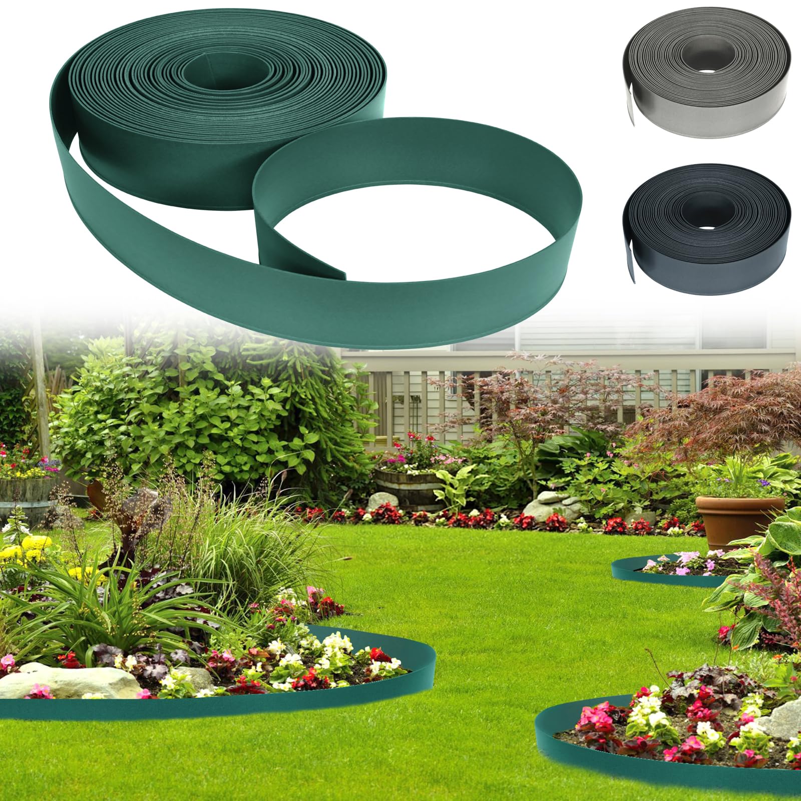 YZNAHRE Garden Edging Border, 50 M Flexible Plastic Lawn Edging Border, Easy to Cut Installation for Flowerbeds, 12CM High Plastic Fence for All Gardening Ideas, Yard, Pathways, Green