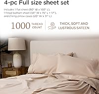 Vista 2 de Threadmill Sábanas de lujo de algodón Supima, sábanas de 100% algodón suave de 1000 hilos de lujo para cama tamaño matrimonial, juego de 4 sábanas