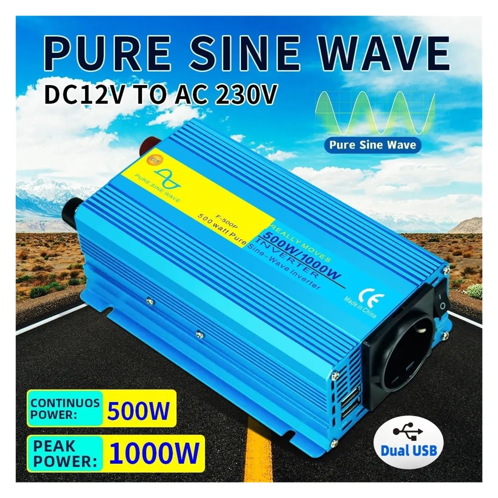 Convertidor Inversor Transformador Inversor De Onda Sinusoidal Pura De 1000 W CC 12 V CA 220 V 50 Hz 60 Hz Convertidor De Potencia para El Hogar Y El Coche Energía Solar(EU 50Hz)