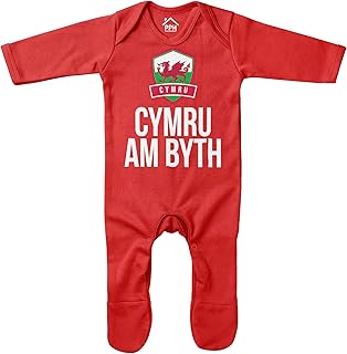 Purple Print House Baby Purple Print House Baby Cymru Am Byth Wales Romper Suit - Funny Baby Announcement Football Rugby Badge Welsh Gifts for Baby - Red Babies Cymru Fan Outfit
