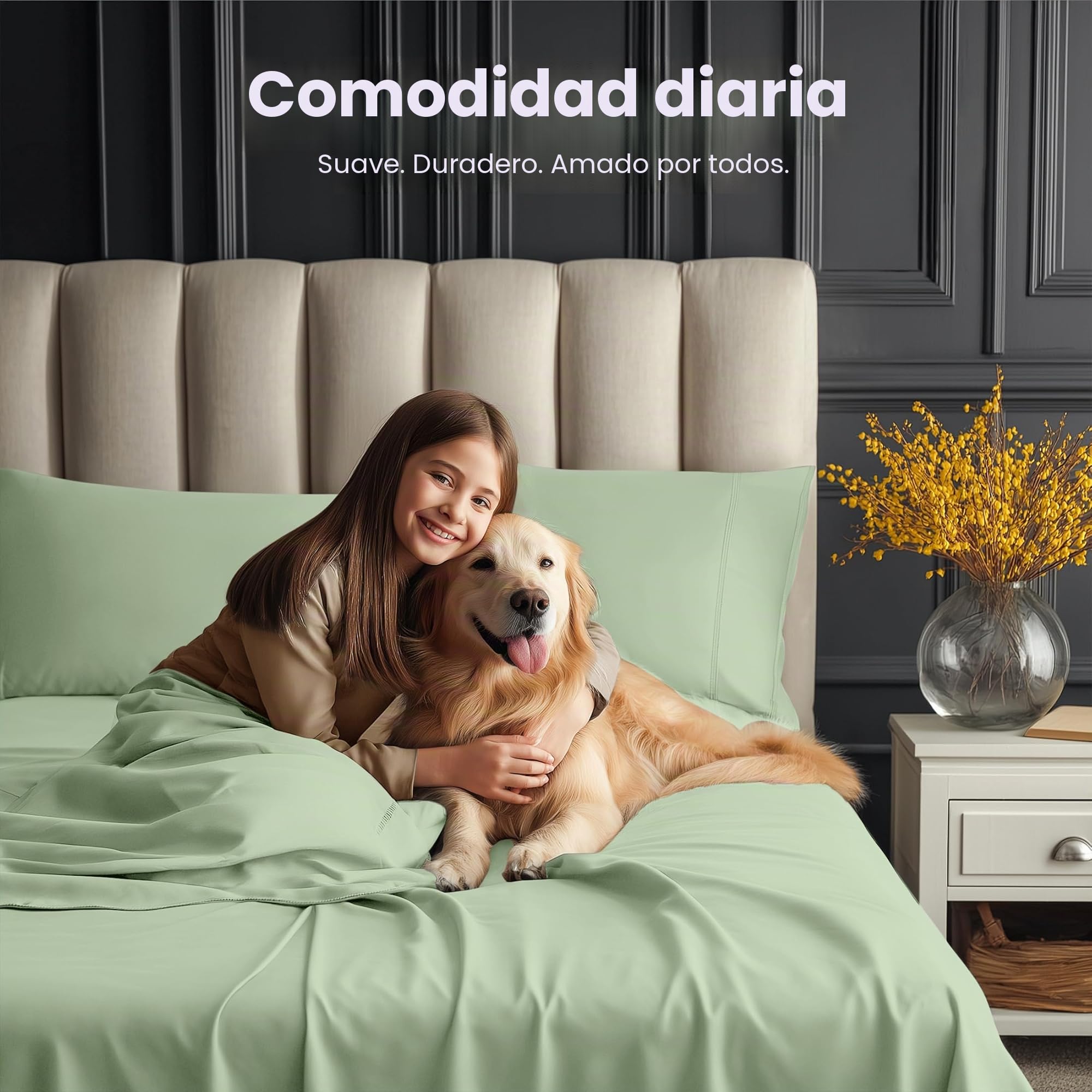 Utopia Bedding Juego de sábanas tamaño Queen, 4 Piezas de Microfibra Suave de Lujo con Bolsillos Profundos, Fundas de Almohada Bordadas, sábana Bajera con Bolsillo de Almacenamiento Lateral, sábana