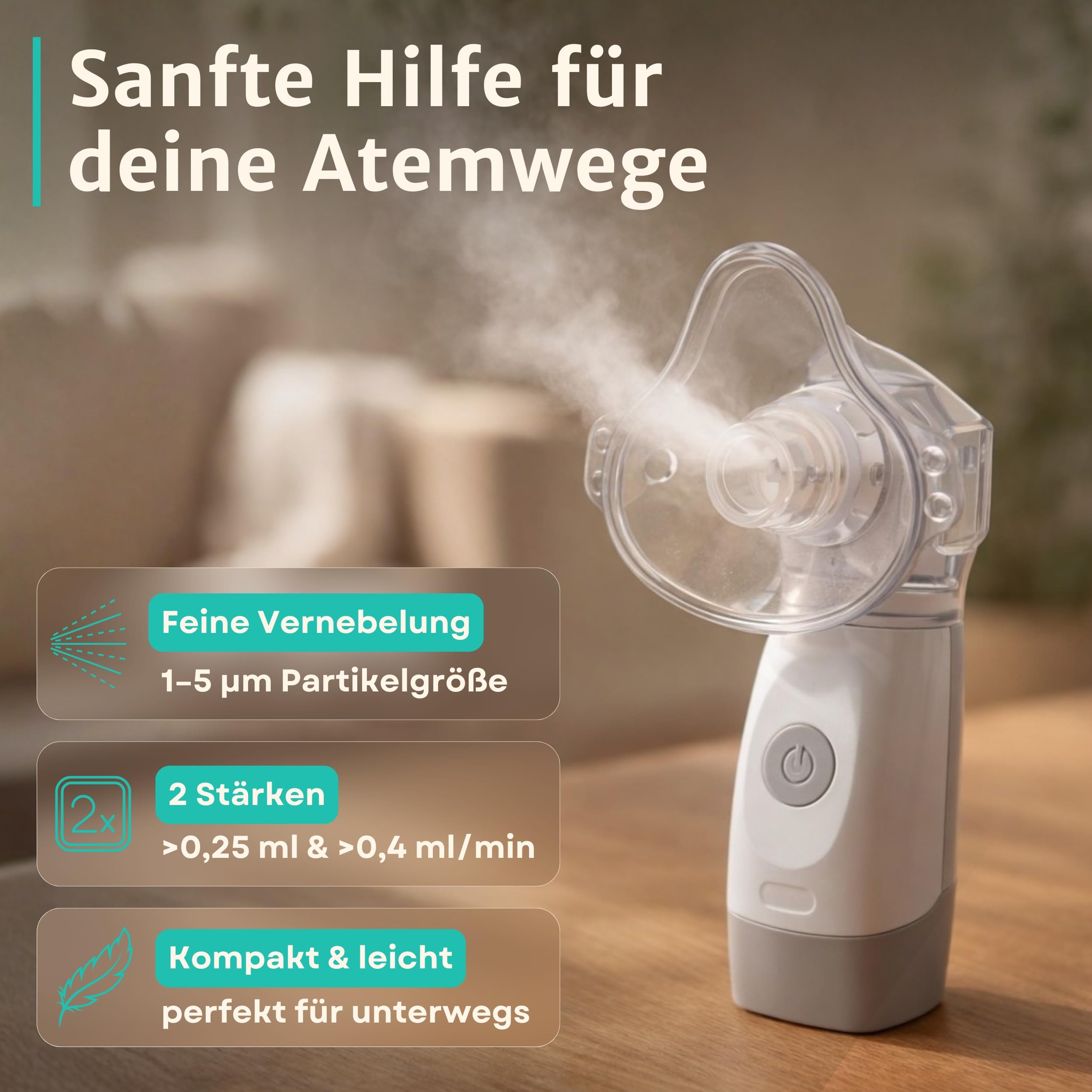 Inhalationsgerät elektrischer Inhalator I Inhaliergeräte für Erwachsene, Kinder und Babys bei Erkältung, Schnupfen & Allergie I Nebulizer Ultraschall Vernebler