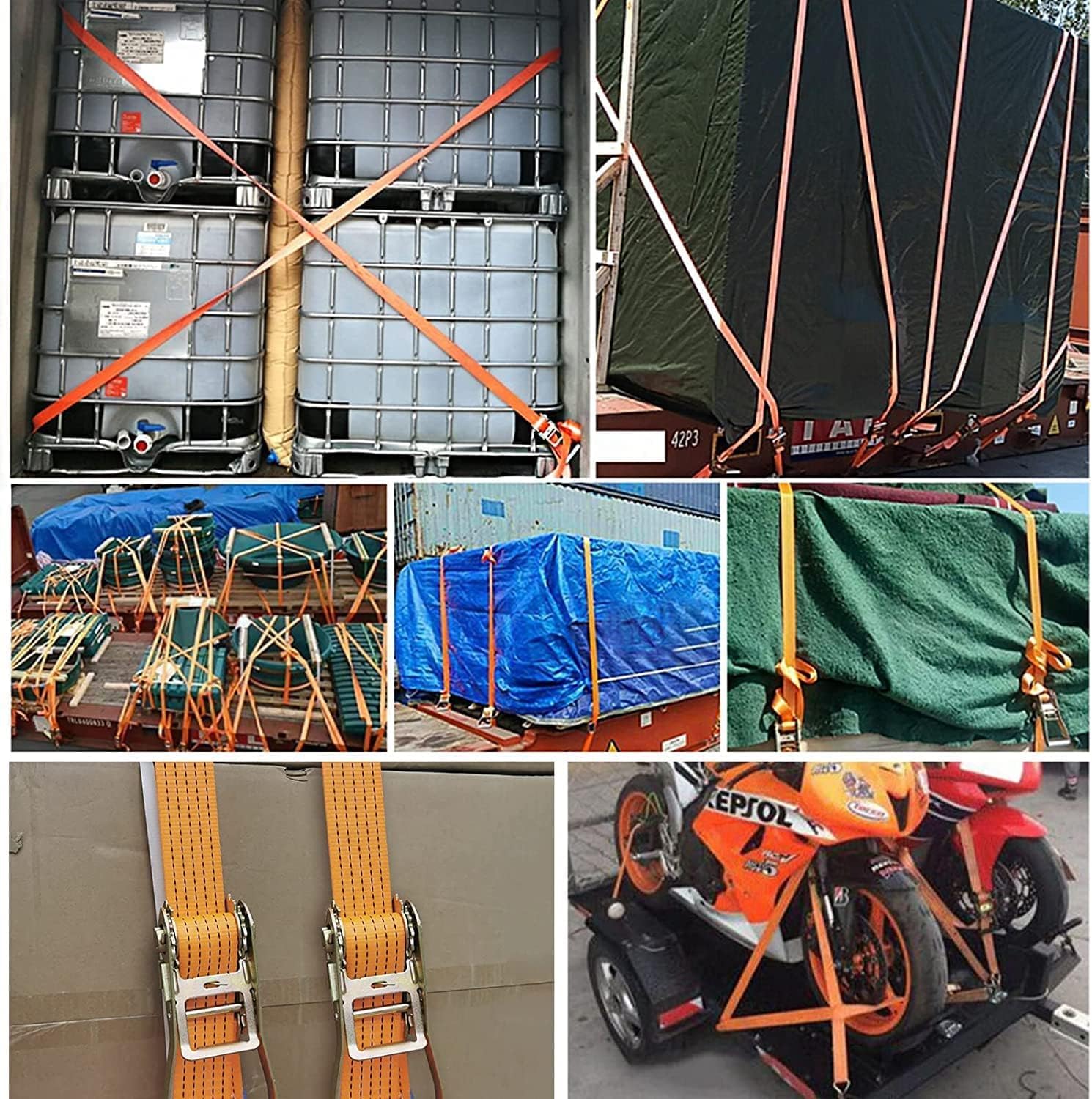2 Pièces Sangle à Cliquet 3000kg 10m avec Sangle Cliquet et Crochets, Sangle 50 mm de Levage Sangle Crochet 3t, Sangle à Cliquet Orange pour Cargaison, Moto, Camions