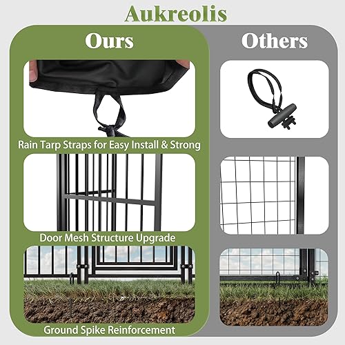 Miniatura 5 de Perrera grande para perros exterior de 10 x 14 pies, jaula resistente con puerta de alimentación, corrida de perro al aire libre con techo