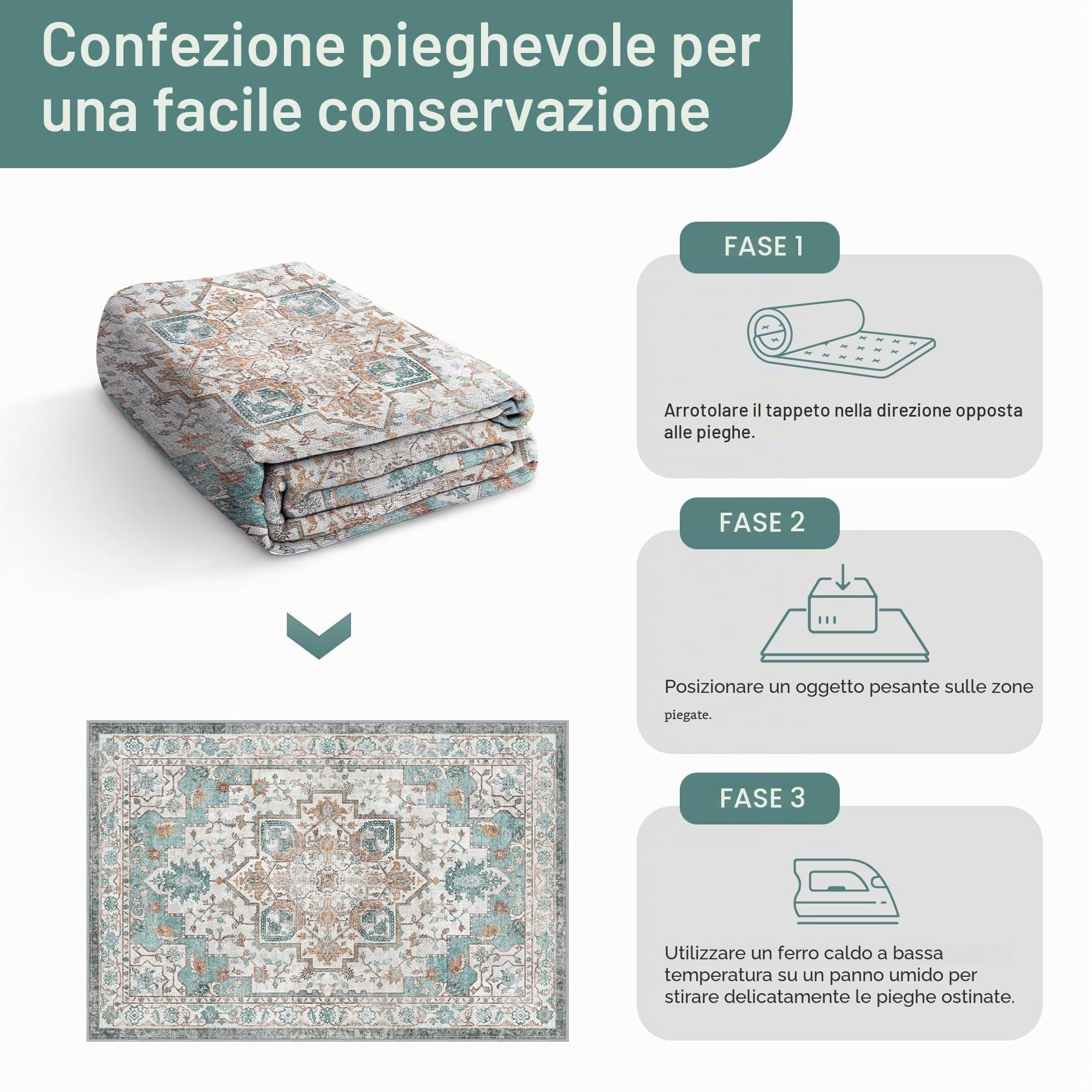 GENIMO Vintage Tappeto Salotto 200x290cm - Grande Tappeto Soggiorno Lavabile Antiscivolo, Resistente, Facile da Pulire, Boem Carpet Per Camera da Letto, Sala da Pranzo, Sala - Vintage Verde Beige