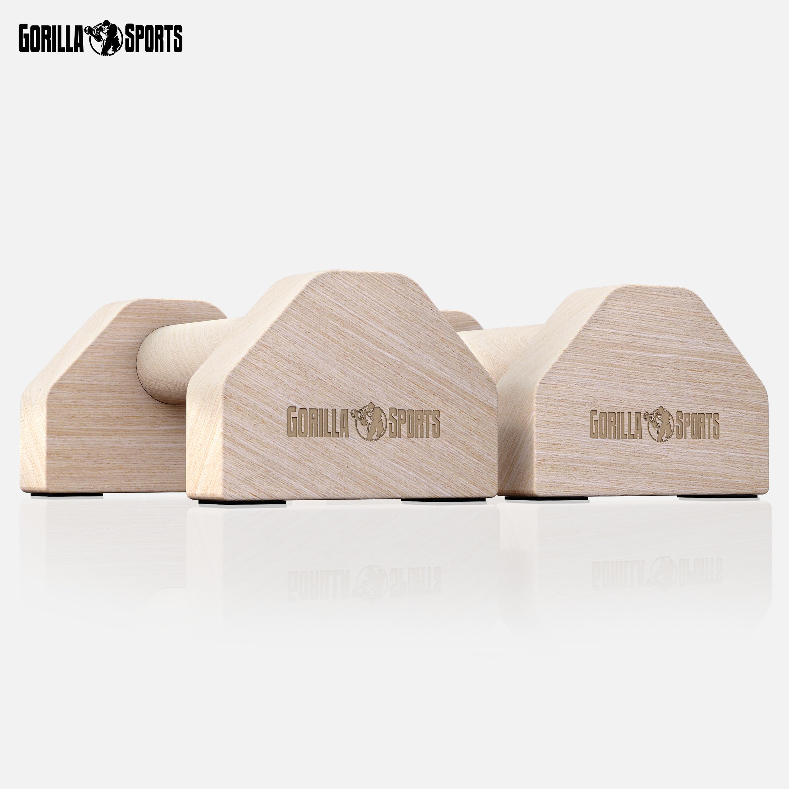 GORILLA SPORTS® Parallettes Calisthenics - Pieds en Caoutchouc Antidérapants, Durable, en Bois, Max 300kg, Sac Inclus - Barres Parallèles, Poignet Musculation, Fitness Materiel, Sport Maison