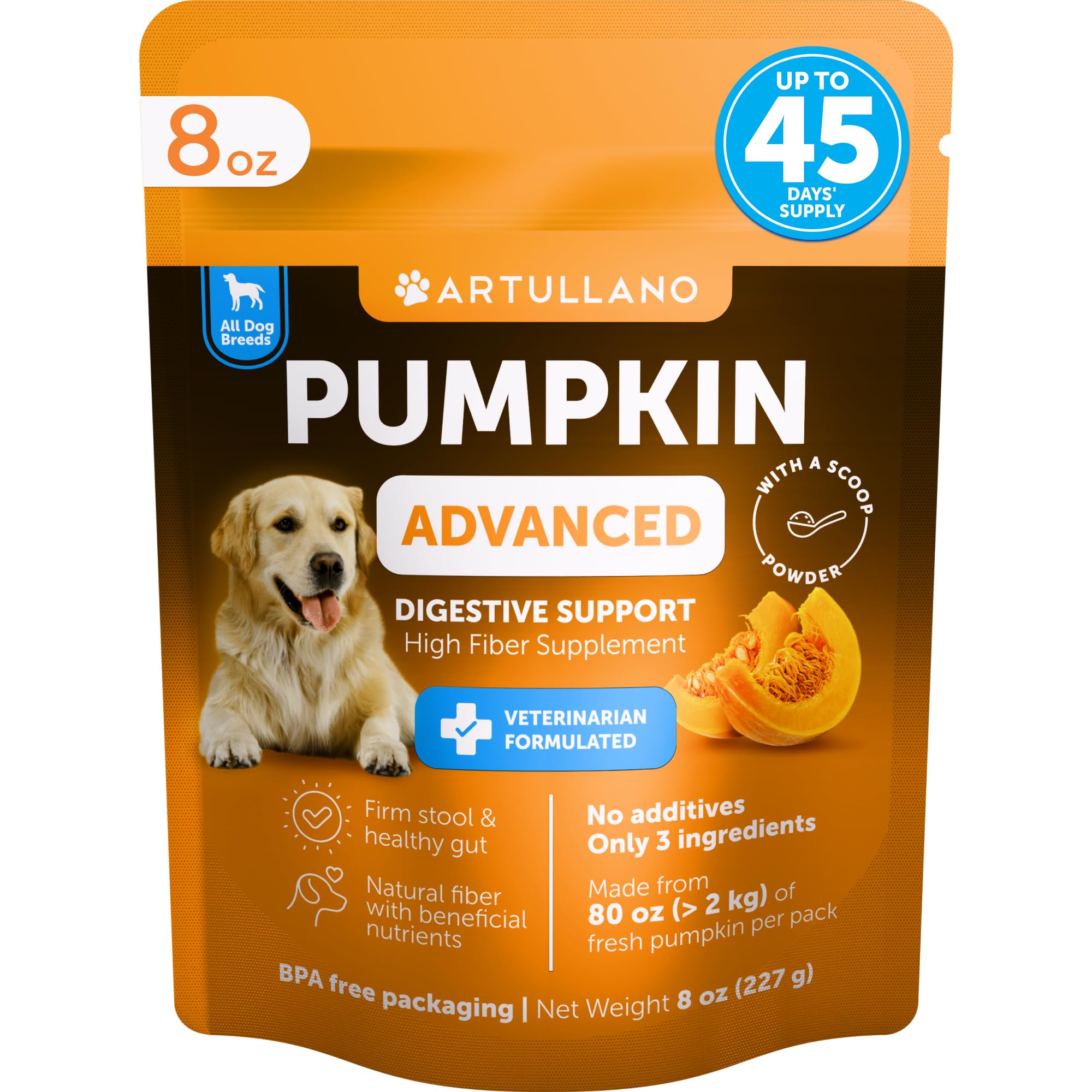 Pumpkin Powder for Dogs Digestive Support - 8 OZ - Fiber Supplement for Constipation - For Gut Balance, Healthy Skin, Digestion, Anal Glands, Firm Stool, Poop, Anti Diarrhea, Gas Relief - Create Puree