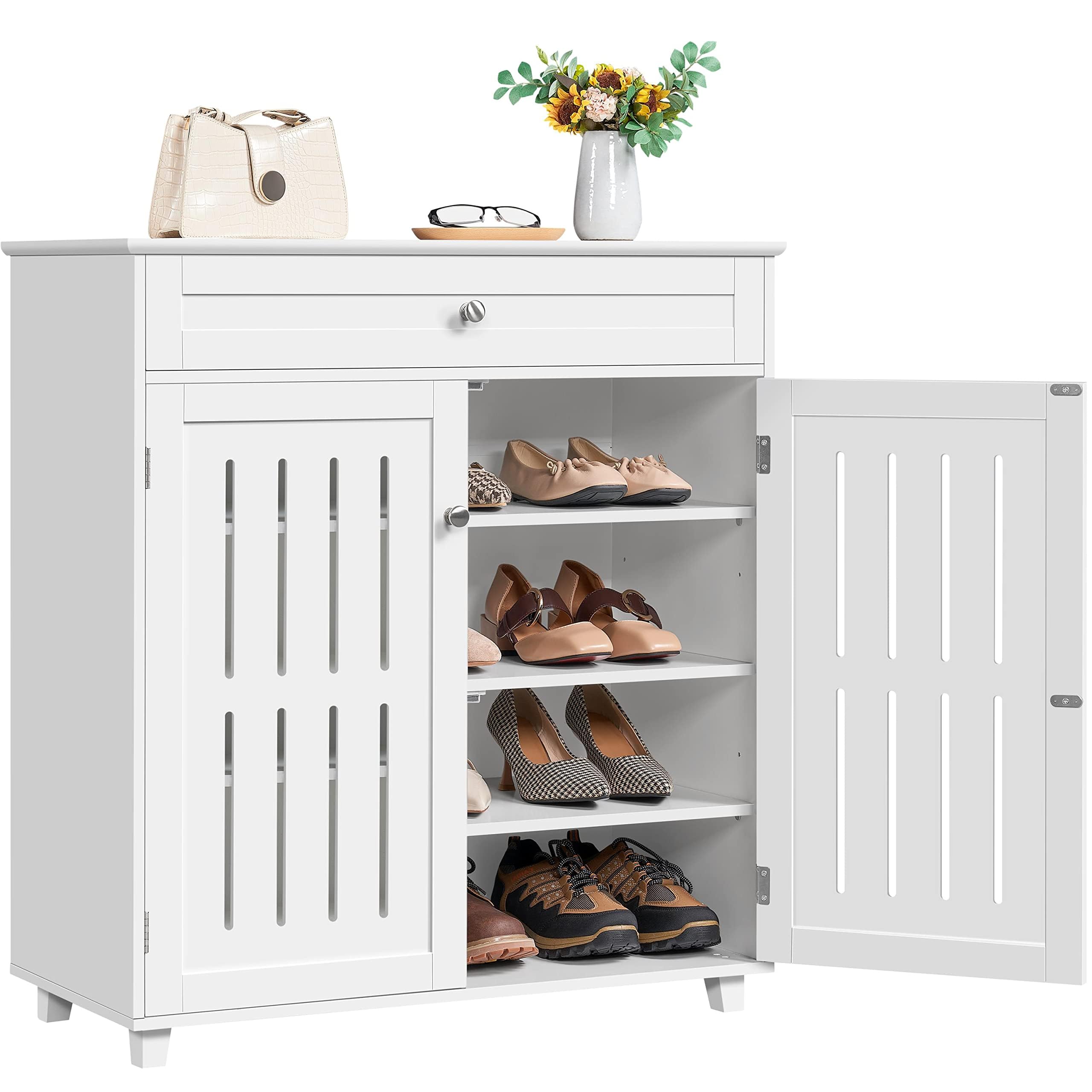 Yaheetech Scarpiera Mobile Porta Scarpe con Cassetto e Ripiani Regolabili a 4 Livelli Mobiletto Scarpe in Legno 78 x 37 x 86 cm da Ingresso Soggiorno Bianco