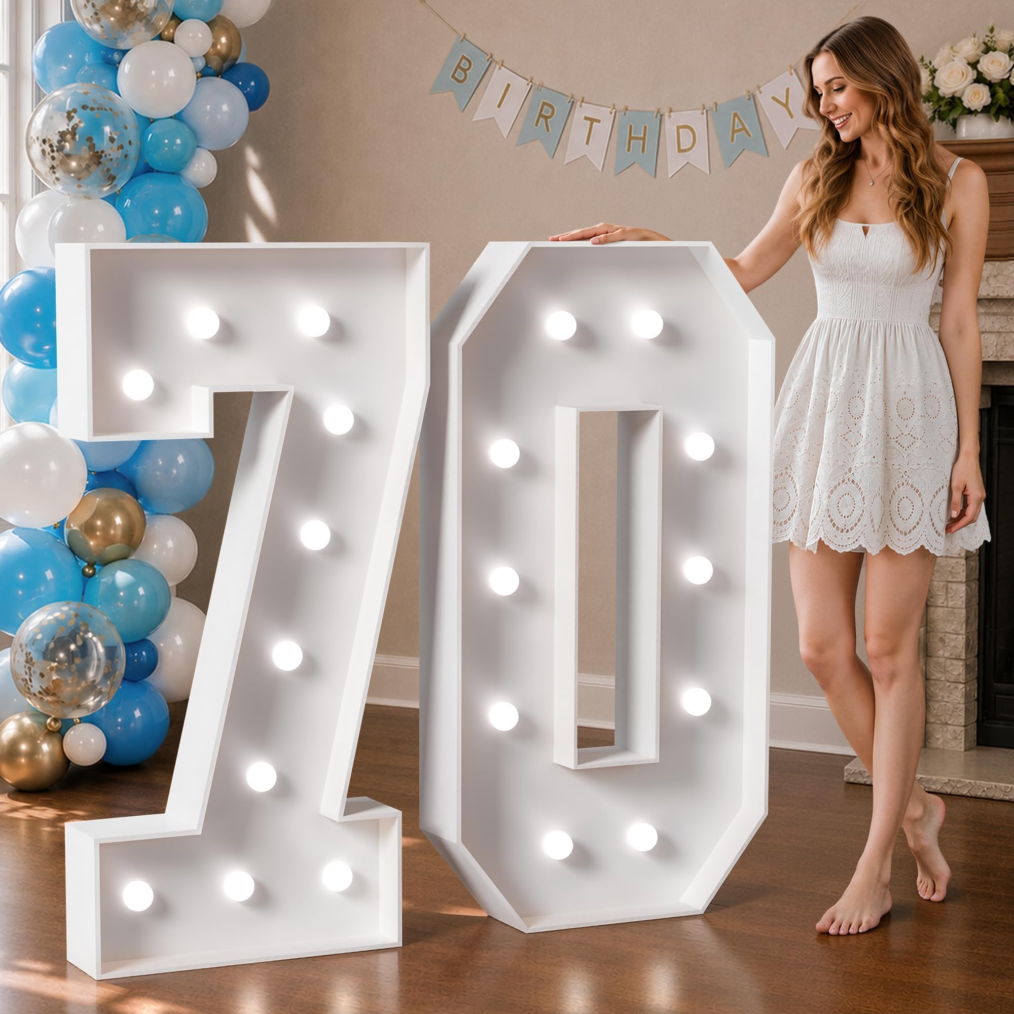 Marquee Numbers 4 Feet Tall Big Light Up Numbers 70th Birthday Decorations Women Men White Anniversary Party Decor Large Cardboard Prop Backdrop Sign 70