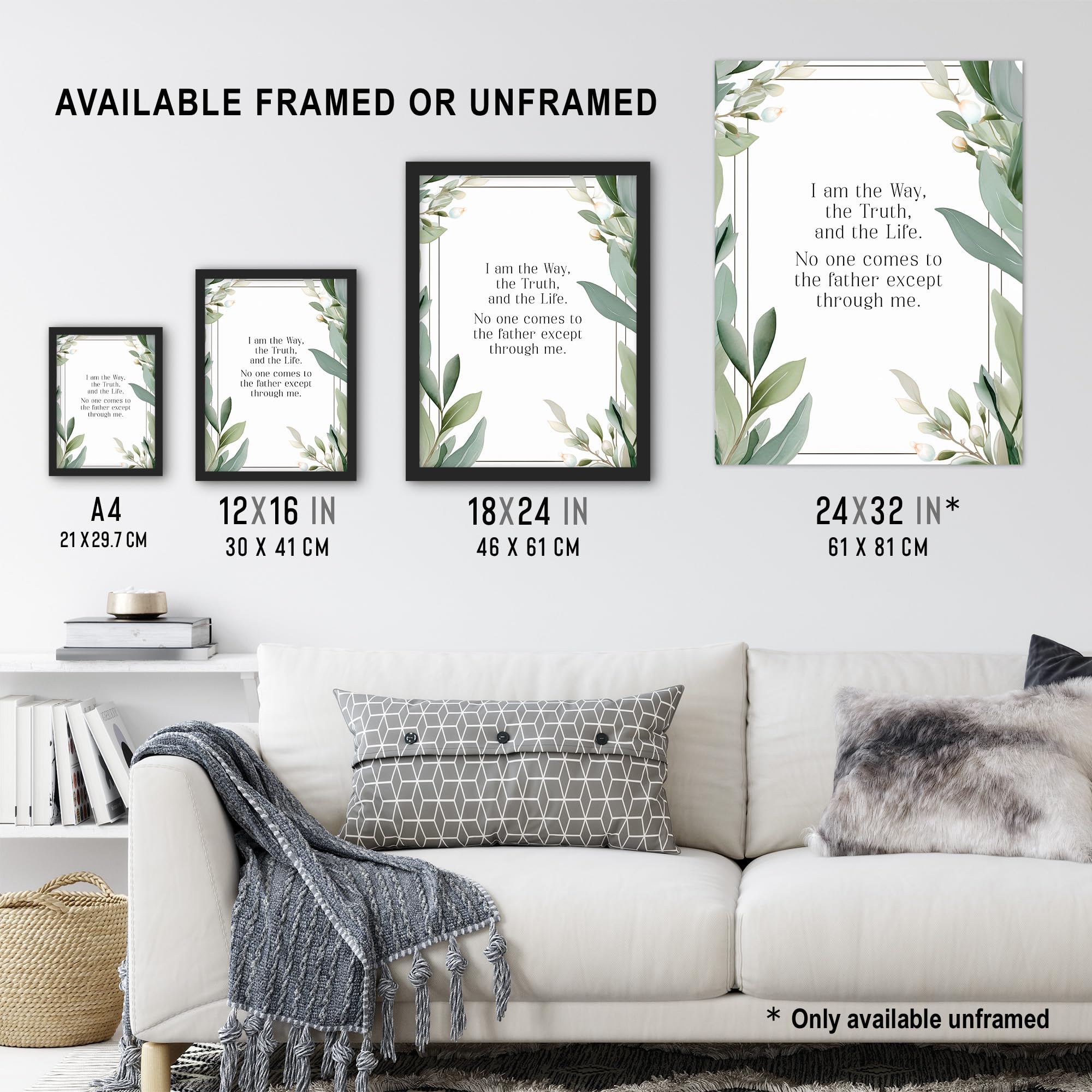 Artery8 The Way The Truth The Life Green Bible Quote New Testament Jesus Christ Christian Faith God Revelations Flowers Artwork Extra Large XL Wall Art Poster Print - Image 3