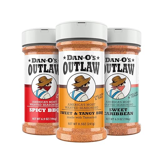 Dan-O's Outlaw Seasoning 3 Bottle Combo - Sweet & Tangy BBQ, Spicy BBQ, and Sweet Caribbean