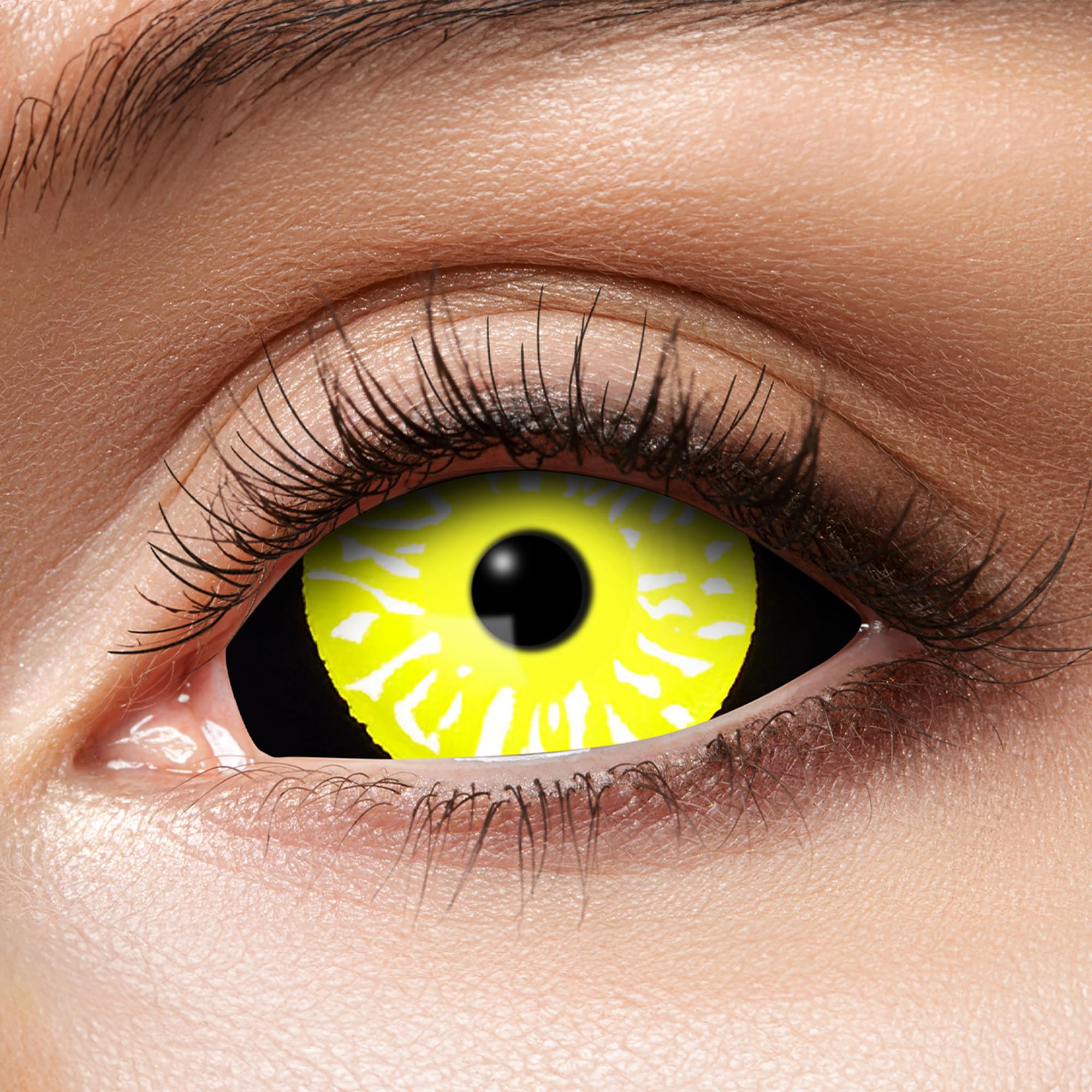 Zoelibat farbige Kontaktlinsen schwarz gelb ohne Stärke, Black yellow Eye, 1 Paar Linsen für 6 Monate, weiche Monatslinsen für Halloween, Karneval und Fasching