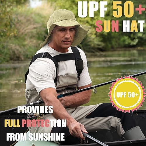 Miniatura 8 de Sombrero de sol con solapa para el cuello con ala ancha, UPF 50+ para senderismo, safari, pesca, para hombres y mujeres, perfecto para aventuras al