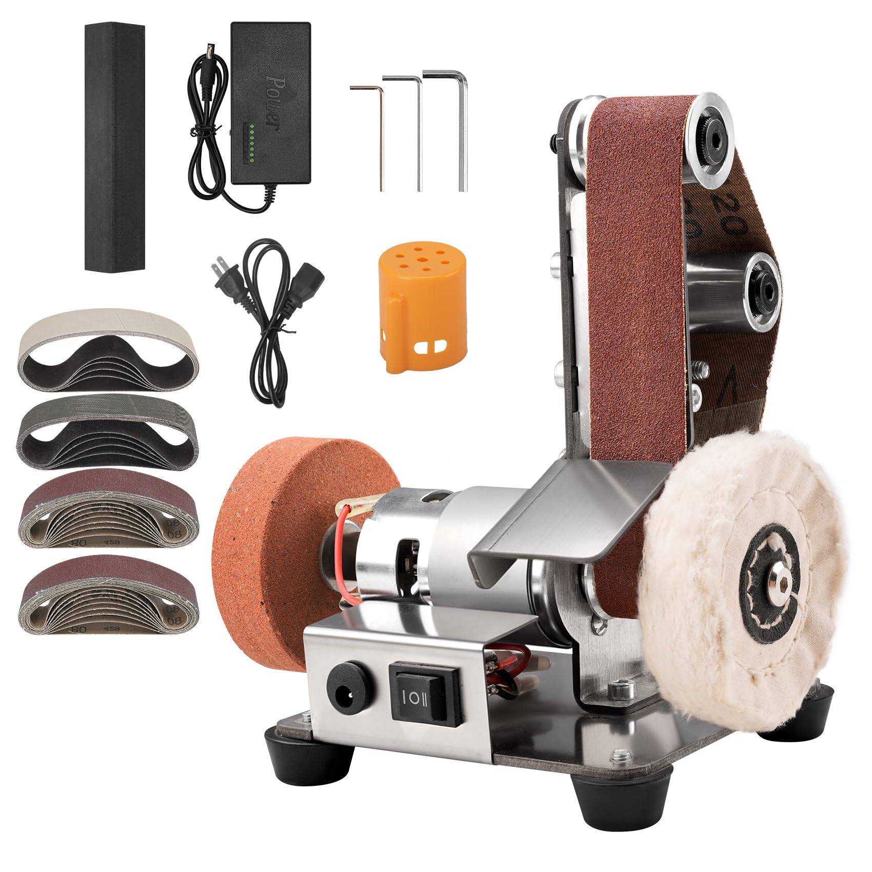 Sbestily 3-in-1 Mini Belt Sander Grinder Machine, Electric Knife Sharpener 7-Speed Adjustable Polisher for Tool Sharpening, Knife Making, Metal & Wood DIY Tools
