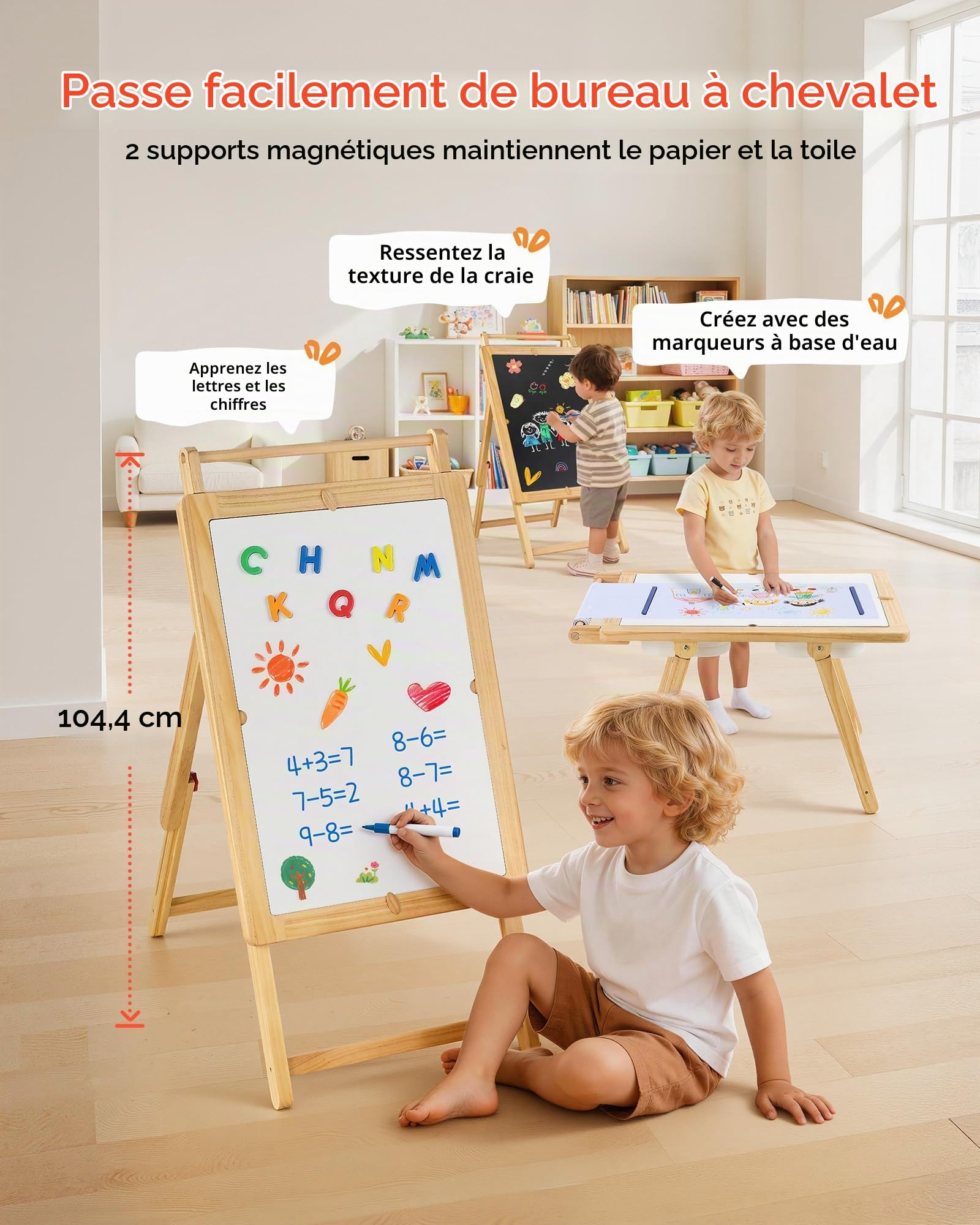 VEVOR Table Sensorielle pour Tout-Petits, Table d'Activité en Bois pour Enfants, Chevalet d'art avec Tableau Double Face, Bacs de Rangement, pour Jeux de Sable et d'eau, Dessin, Apprentissage, Repas