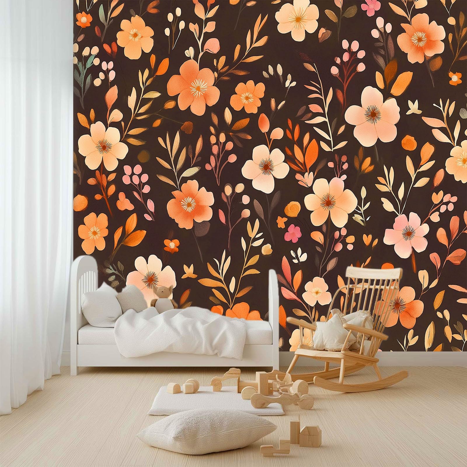 Générique 350 x 256 cm Panoramiczna tapeta Kwiaty Liście 3D Projekt ścienny, dekoracja ścienna do zdjęć, tapety z włókniny dekoracja ścienna salon sypialnia, beżowy