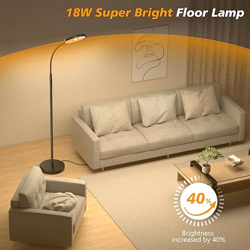 Miniatura 3 de Lámpara de pie, lámparas de pie LED brillantes de 18 W para sala de estar con superficie de diamante, colores ajustables continuos y lámpara de pie