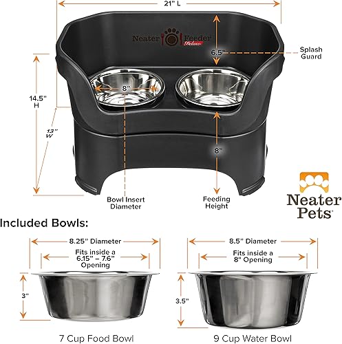 Miniatura 7 de Neater Feeder Deluxe - Plato elevado con tazones de acero inoxidable para alimentos y agua, a prueba de desorden y goteo, antideslizante y sin