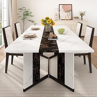 71 inch Dining Table for 4 5 6 | Modern White&Black Rectangular Kitchen ...