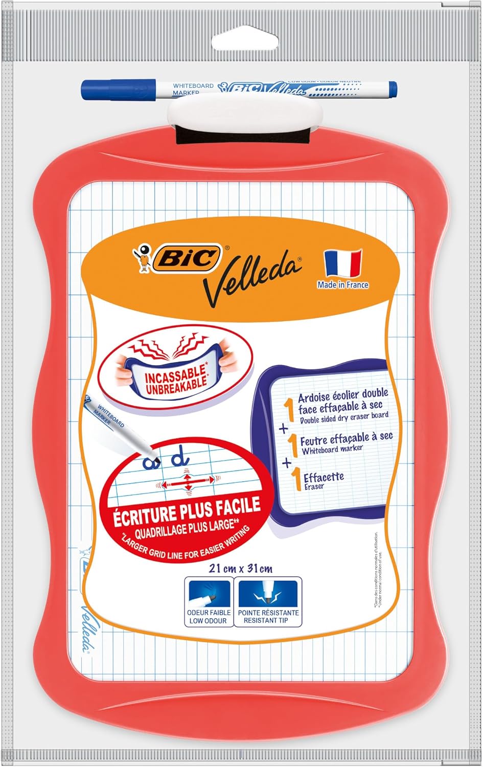 BIC Velleda White and Seyes Double-Sided Dry Erase Slate (21x31 cm) with Dry Erase Felt and Eraser - Random Colors