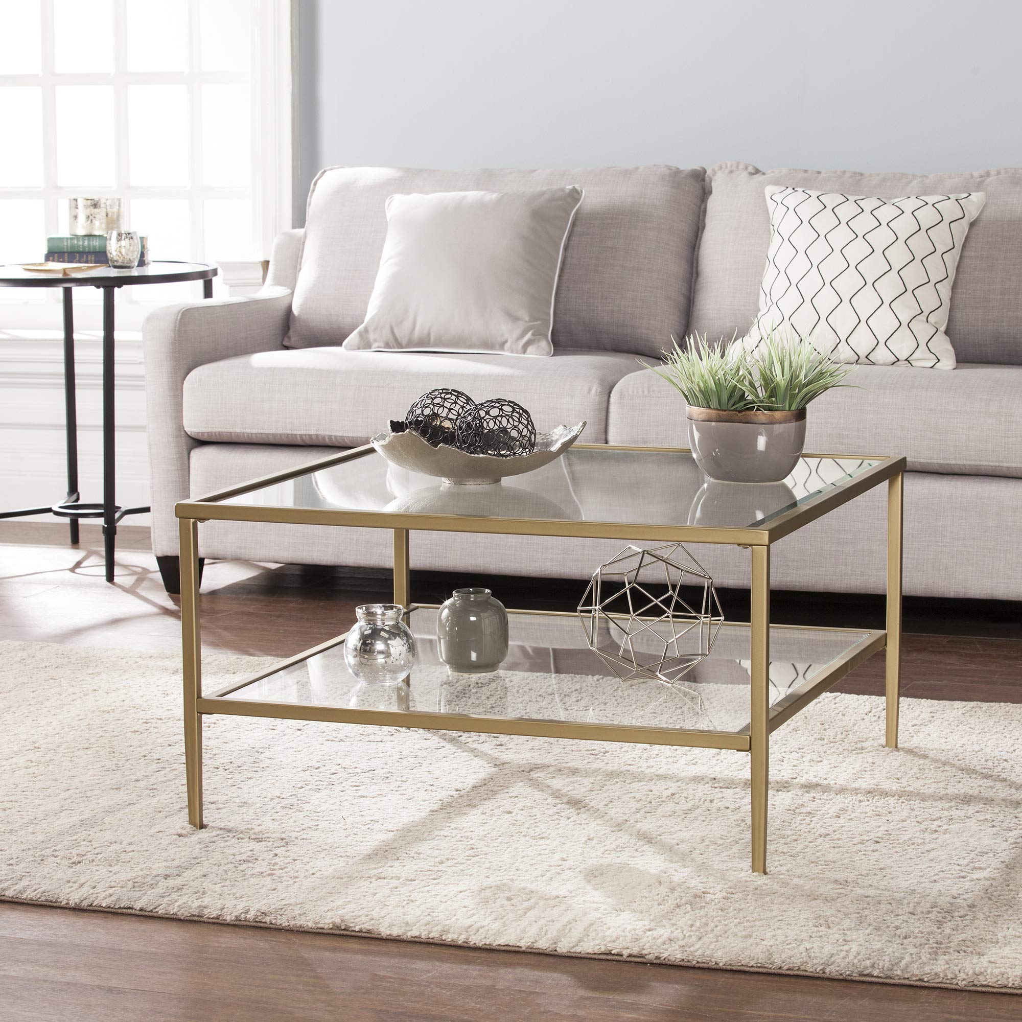 TwoTier Glass Coffee Table Metal Frame Cocktail Table with Glass Top (Gold Frame) Buy