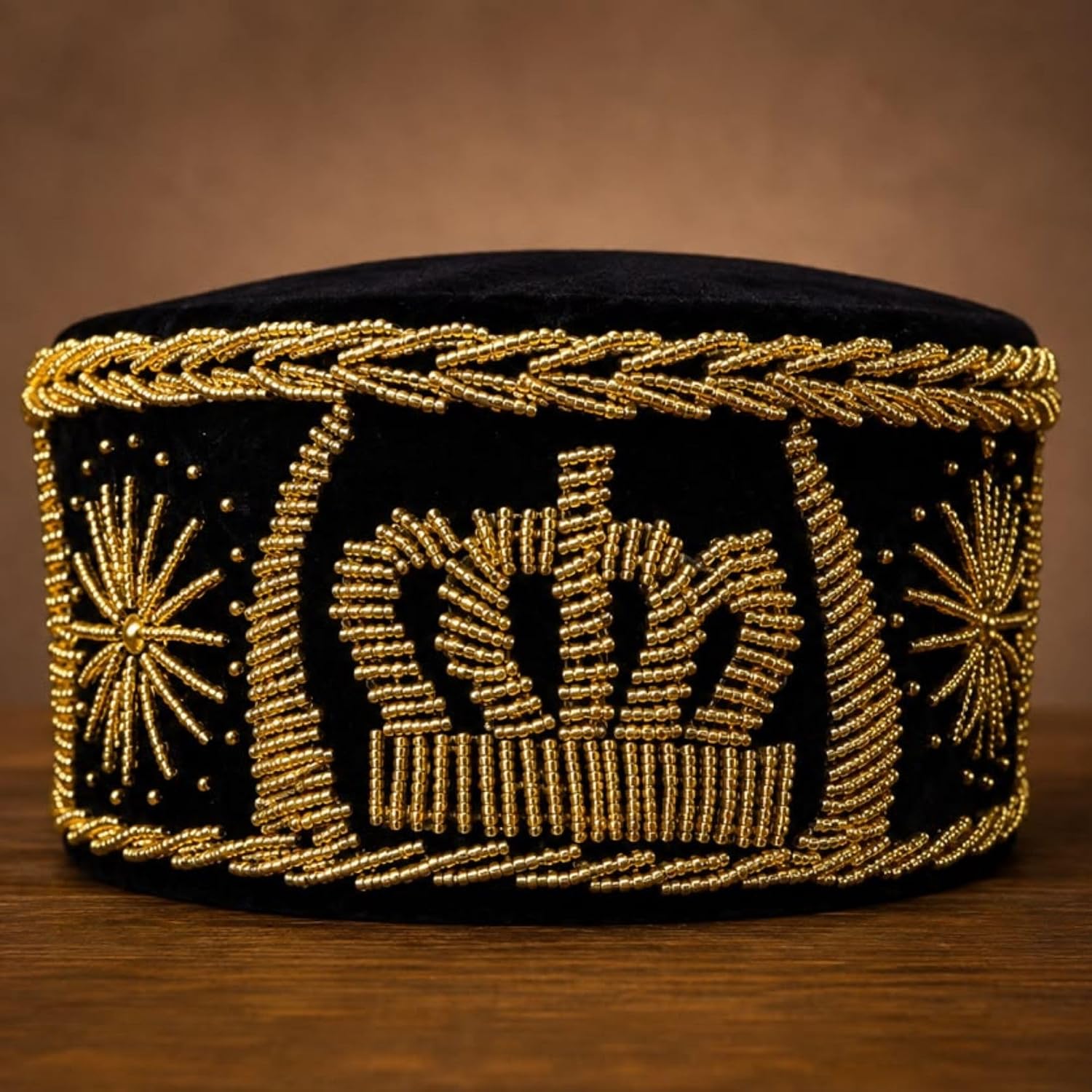 Luxury Hand Beaded Yoruba Crown Cap for Men Traditional Royal Hat | Intricate crown-inspired beadwork with premium artisan craftsmanship
