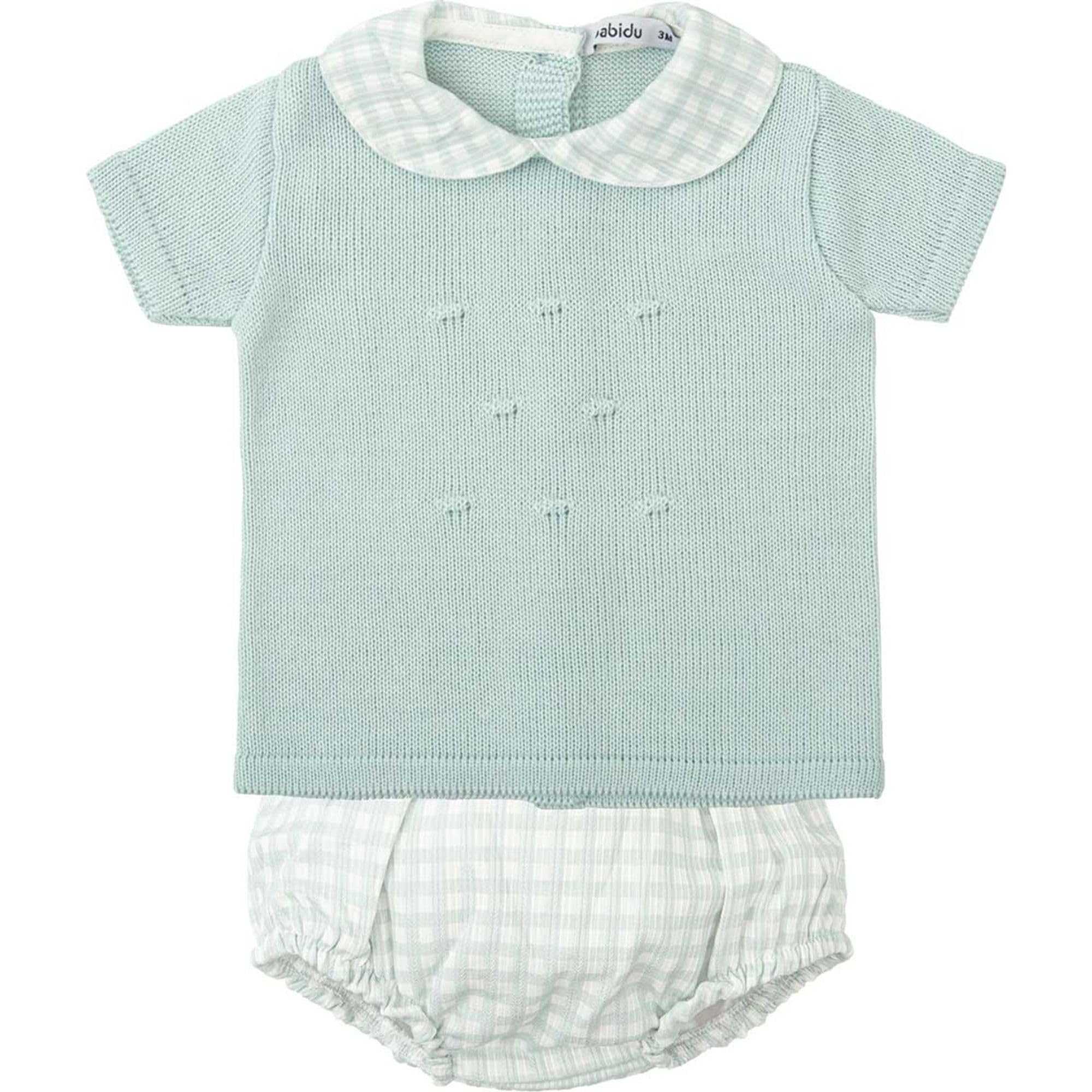 BABIDU Conjunto Niña con Ranita de Punto Calado con Tirantes y Camiseta de Manga Corta Unisex bebé