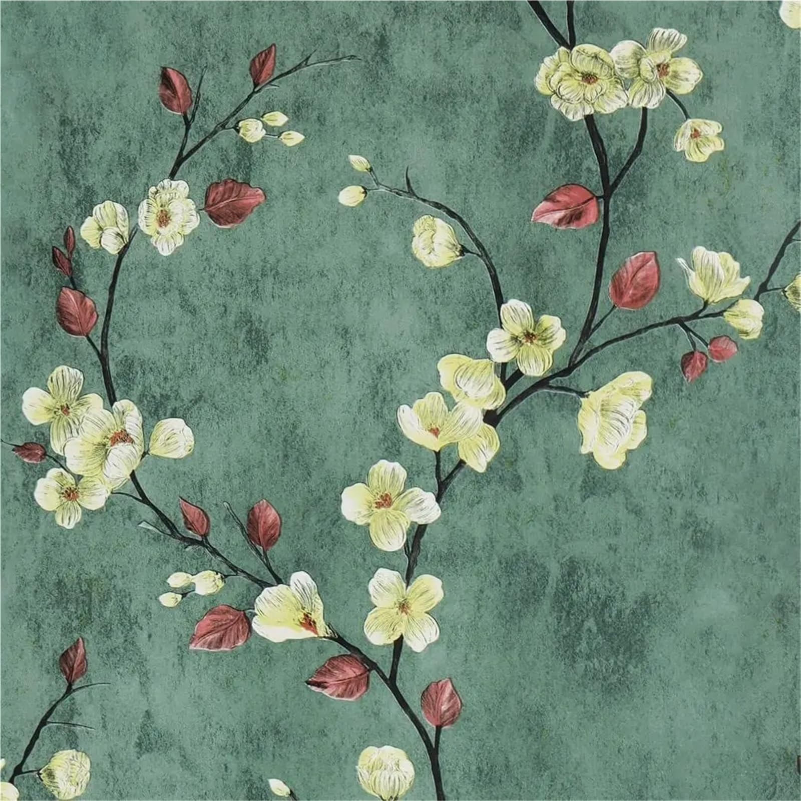 BTGYTTKL Self Adhesive Wallpaper Green Floral Vinyl Contact Paper Peel and Stick Style for Living Room Bedroom Cabinet Surface Makeover(Green)