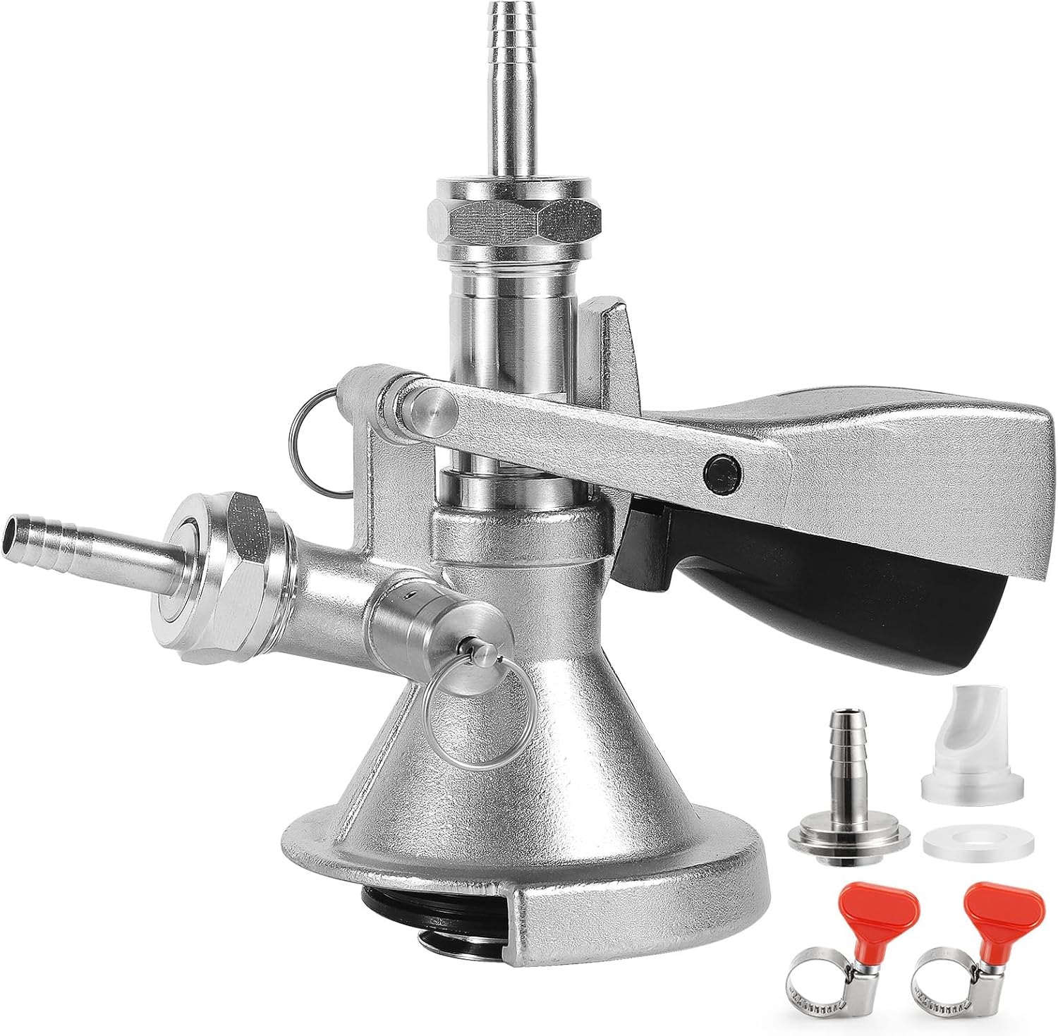 All Stainless Steel A Type Keg Coupler German Slider Keg Coupler Beer Keg Tap Dispenser for I.D 5/16” Draft Beer Line Beer Barrel Coupler German Style Keg Coupler with Relief Valve