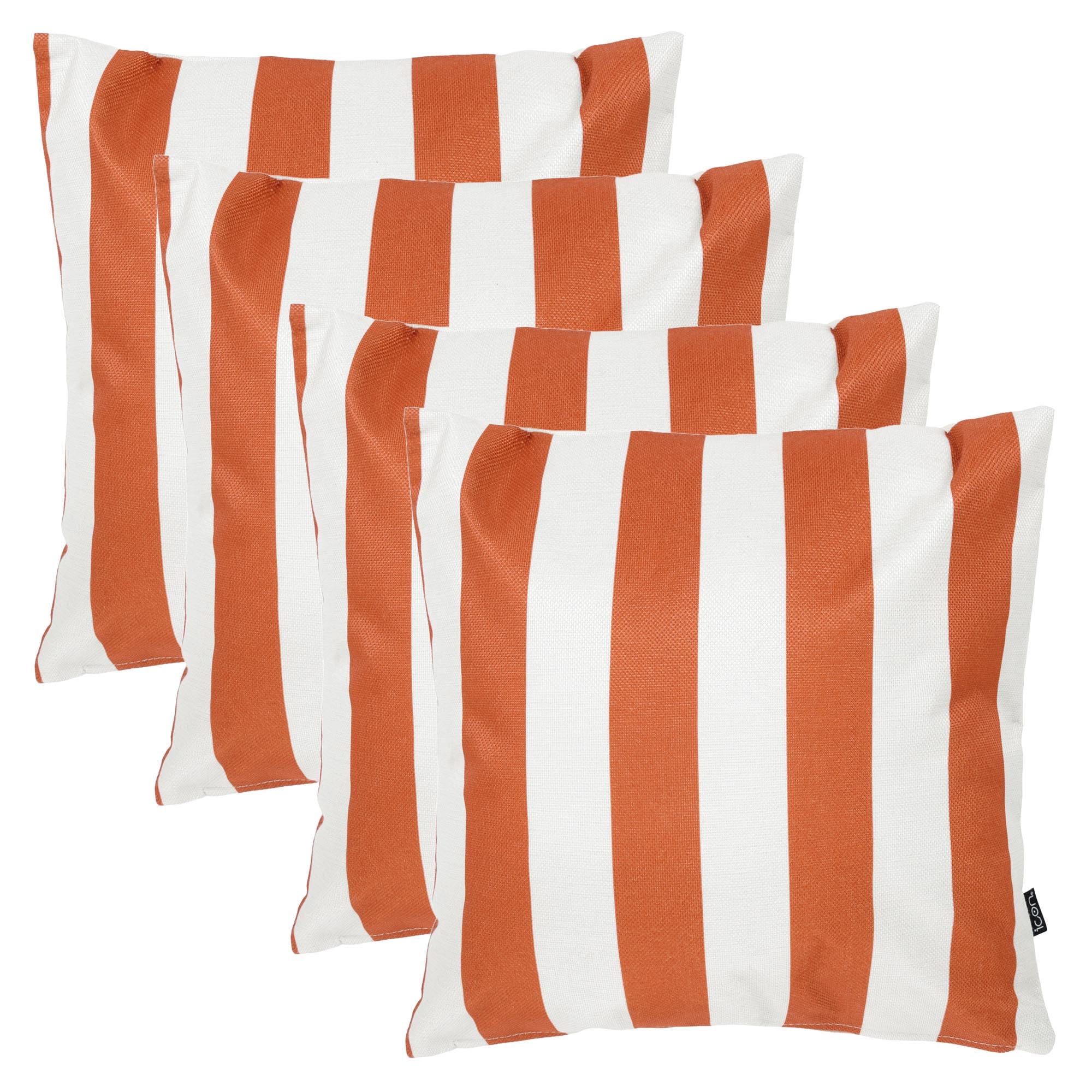 icon Indoor Outdoor Cushions Filled, Stripe Collection, Terracotta Orange, Set of 4, 43cm x 43cm, Water Resistant, Yellow Outdoor Cushions for Garden Furniture, Lounge, Garden, Patio