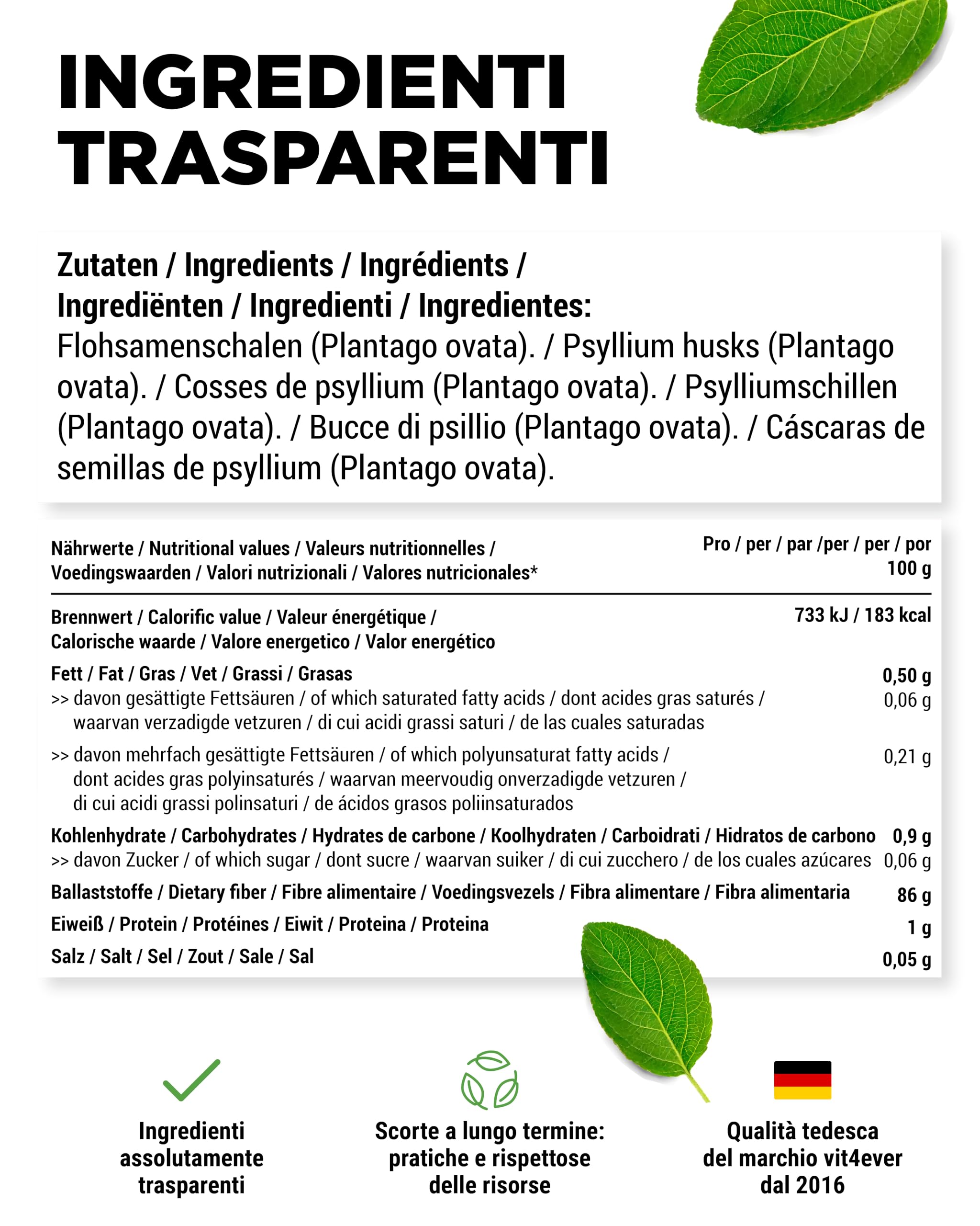 Psyllium husks 1 kg - 1000 g - Residui controllati - Purezza 99% - Origine: India - Low carb - Alta fibra - Senza additivi - Vegan