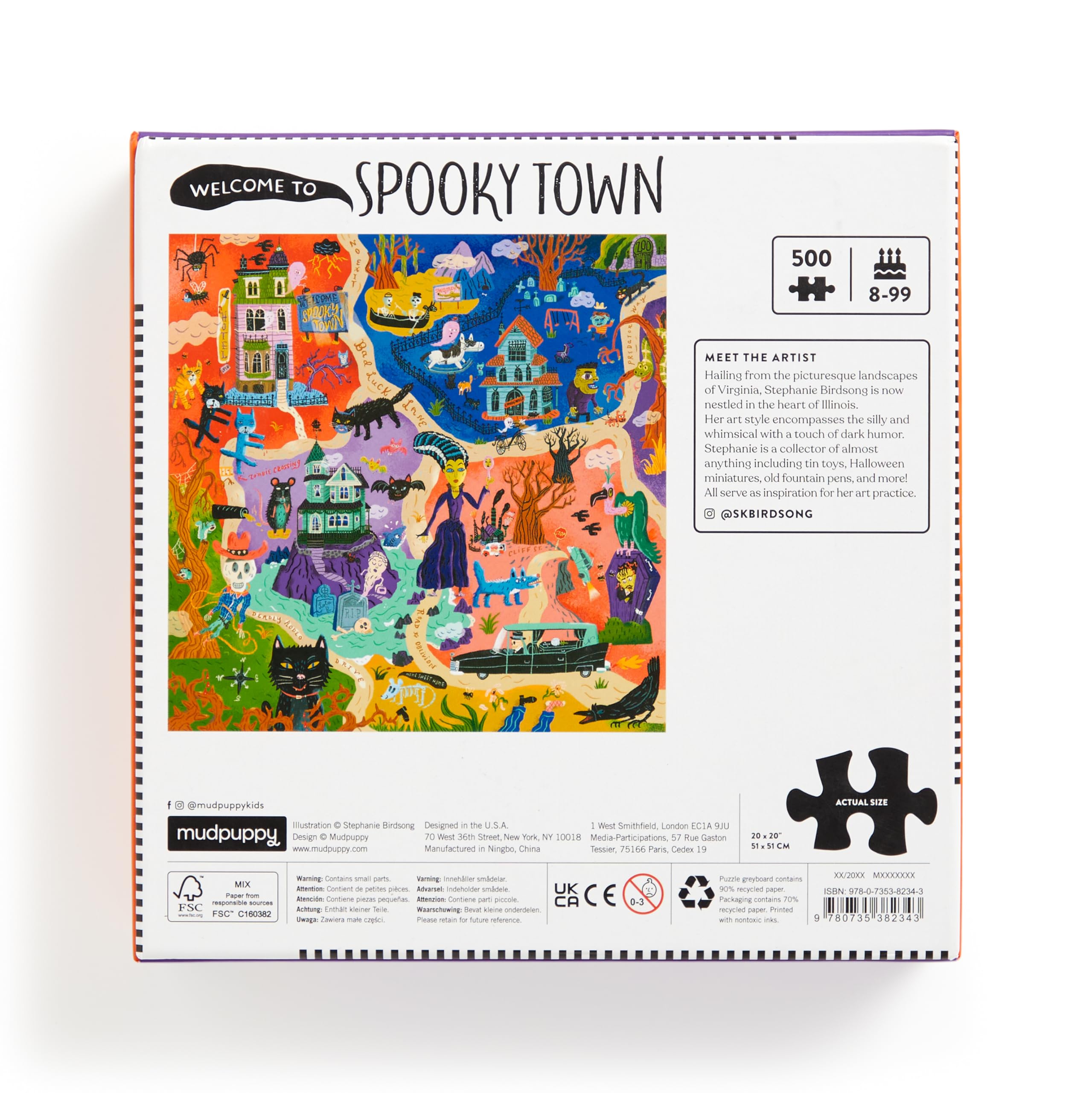 Mudpuppy Welcome to Spooky Town - 500 Piece Family Jigsaw Puzzle Featuring Bold and Spooky Illustrations of A Haunted Town Filled with Goblins Ghouls and Monsters - Image 4