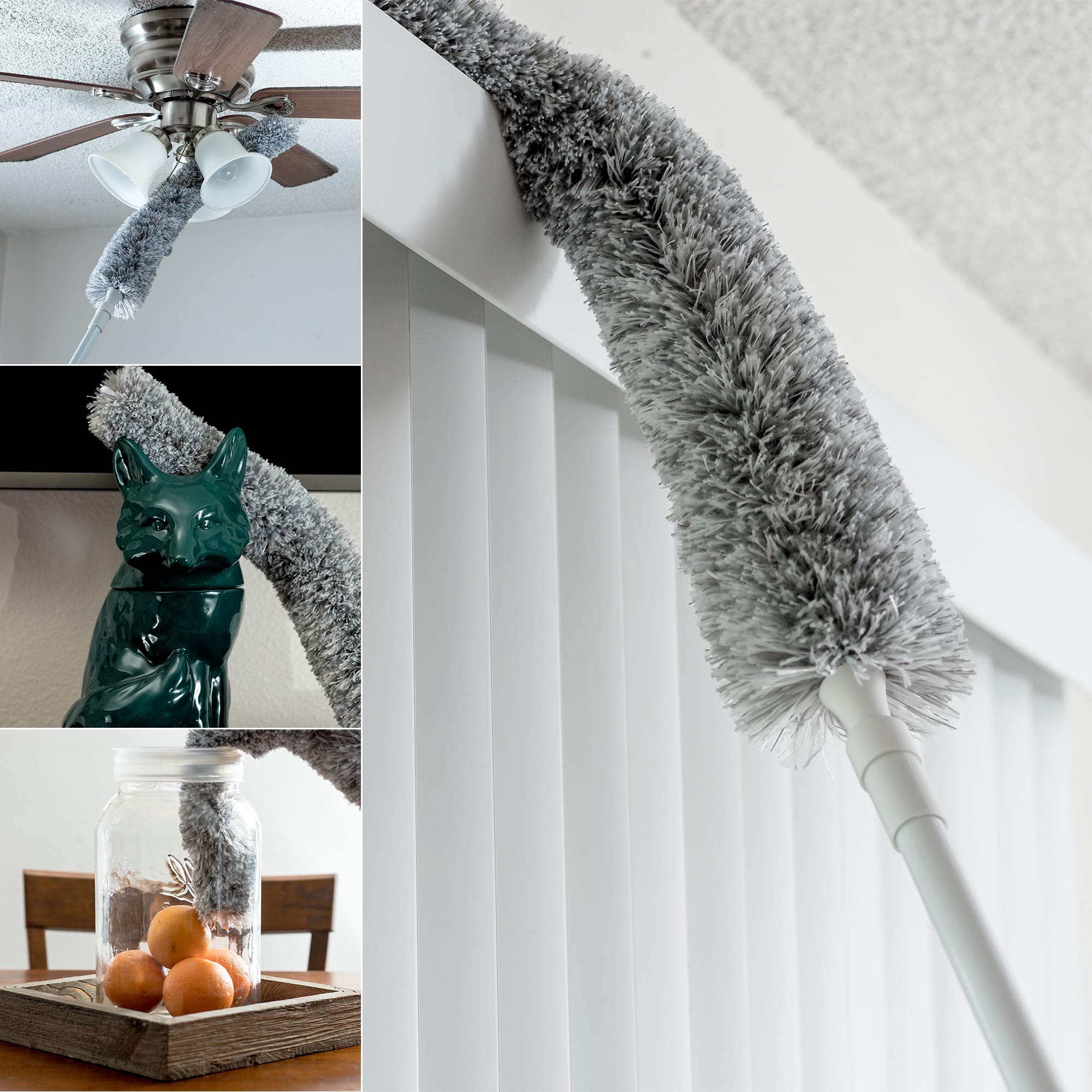 Asani Microfiber Feather Duster with Telescoping Extension Pole 50"-70" High Reaching Hypoallergenic Dust Cleaner Flexible Cleaning Head Extendable Tool for Ceiling Fan, Blinds and Cobweb Removal