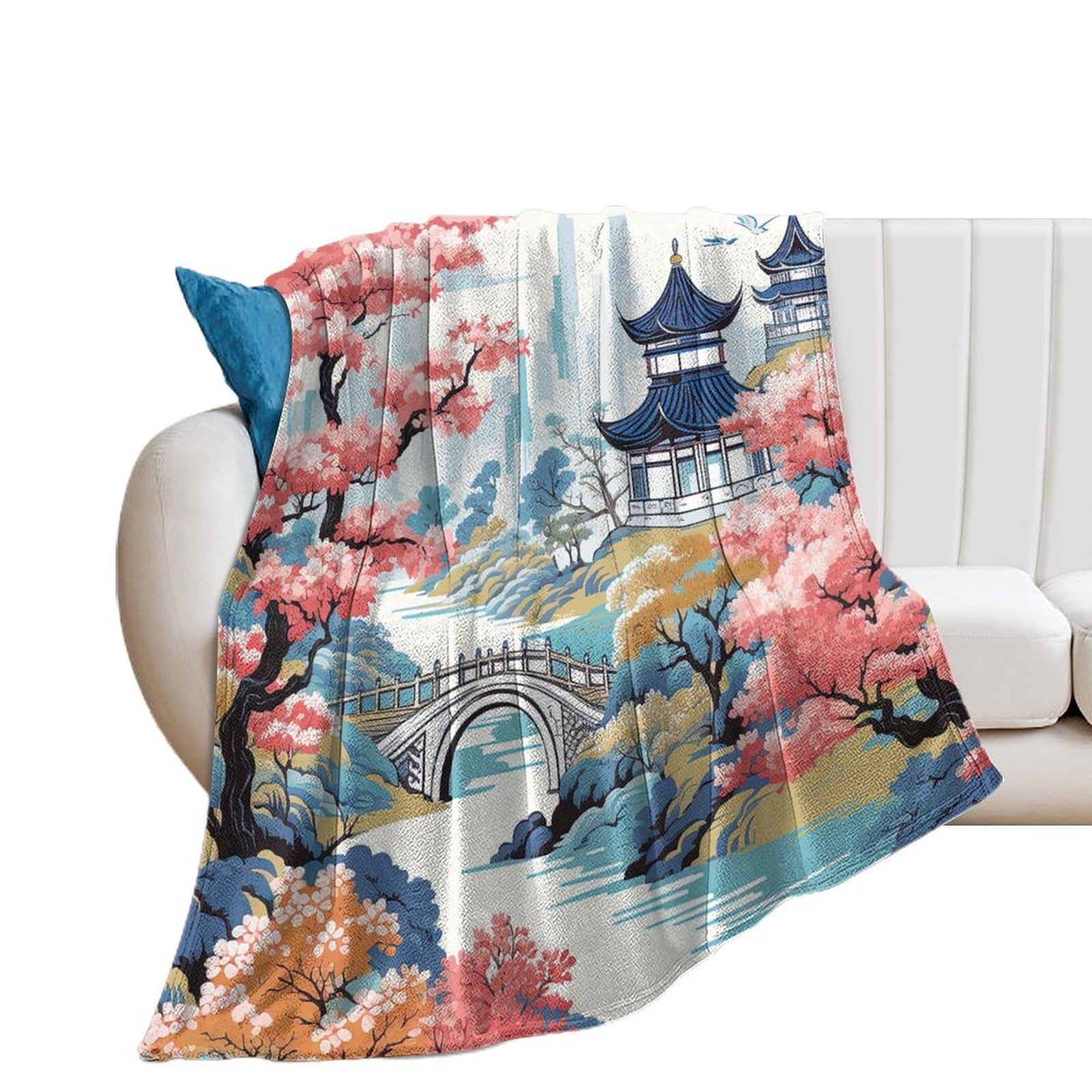 Jeté asiatique Chinoiserie couverture flanelle cadeau idéal doux homme et femme