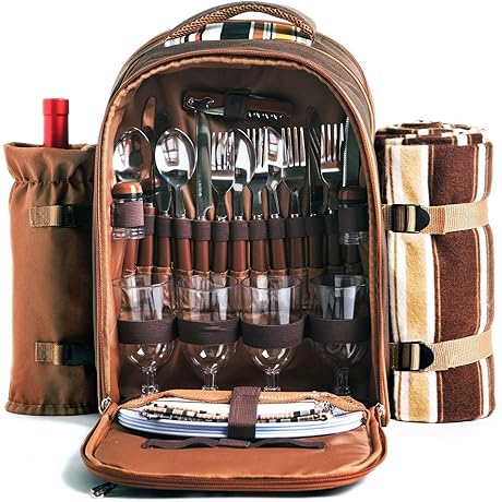 Hap Tim Picnic Backpack Bag for 4: Cooler, Blanket, and Cutlery Set