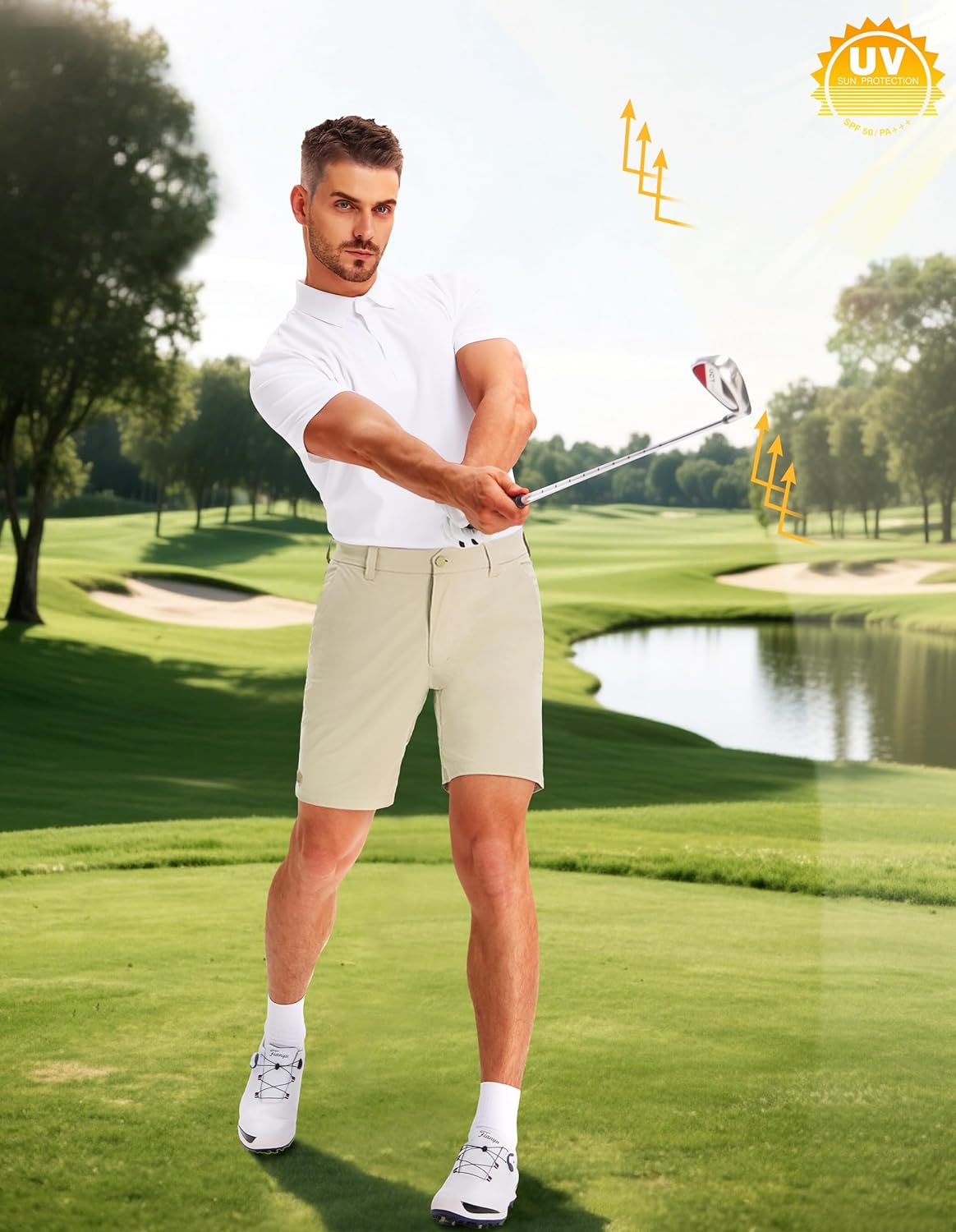 PULI Men's Golf Shorts 9 Inch Inseam Stretchy Water-Resistant with 5 Pockets for Travel Hiking Casual Business - Image 3
