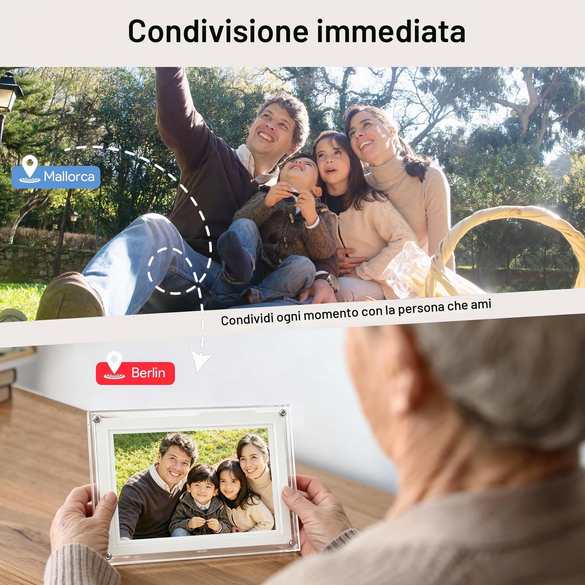 Frameo 10,1 pollici Slim Acrilico Wifi Cornice Digitale 32 GB Cornice Foto Digitale 1280 * 800 HD IPS Touch Screen Condivisione istantanea di foto/video tramite l'app Frameo da qualsiasi luogo