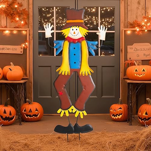Kiss the Water Scarecrow Decoration, 40" Metal Large Halloween Decorations for Outdoor, with Designs for Family, Friends, Fall Outdoor Decor for Gardens, Yards, Fields, Porches, Indoor