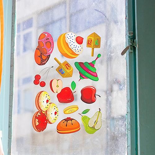 Miniatura 7 de VILLCASE 9 hojas de calcomanías de fiesta de Hanukkah, decoración de puerta de vidrio, calcomanías estáticas para ventana, temática de Hanukkah,