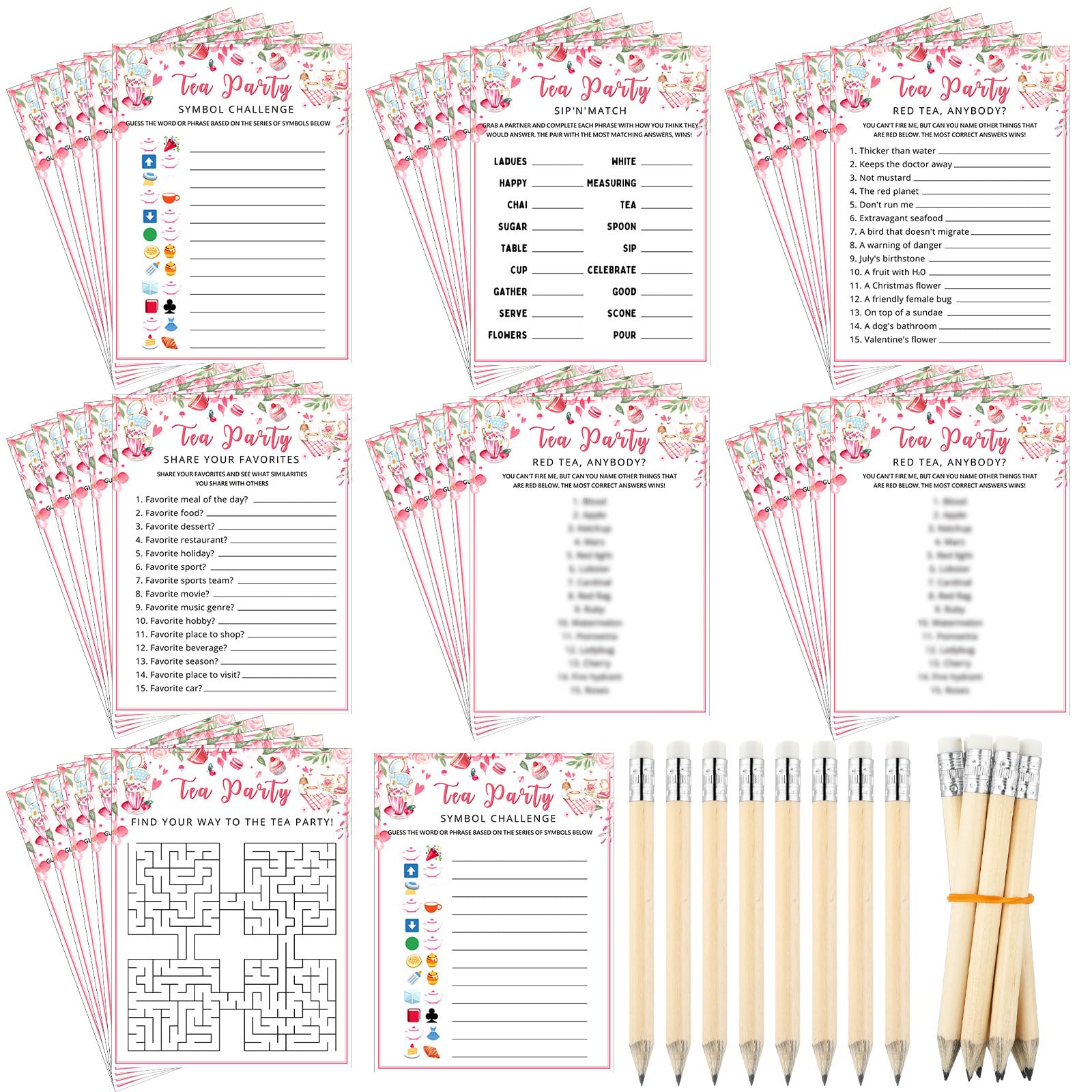 Fullhawl 202 Pcs Tea Party Games 40 Players Floral Tea Party Cards Garden Tea Party Games for School Party, Birthday, Bridal Shower, Garden Tea Party, Family Activities Party, Group Activity