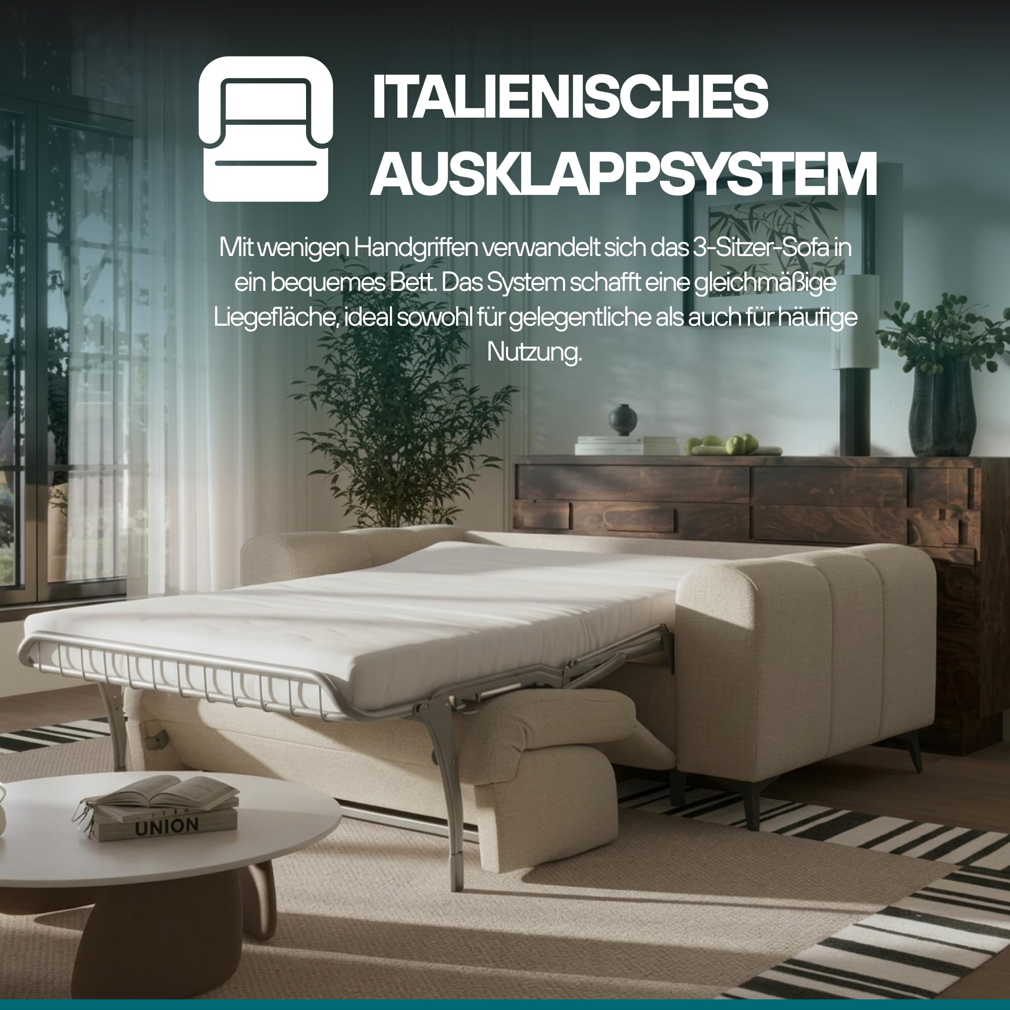 TRADA Sofa mit Schlaffunktion LIVIGNO, 205x82x105 cm, Grau