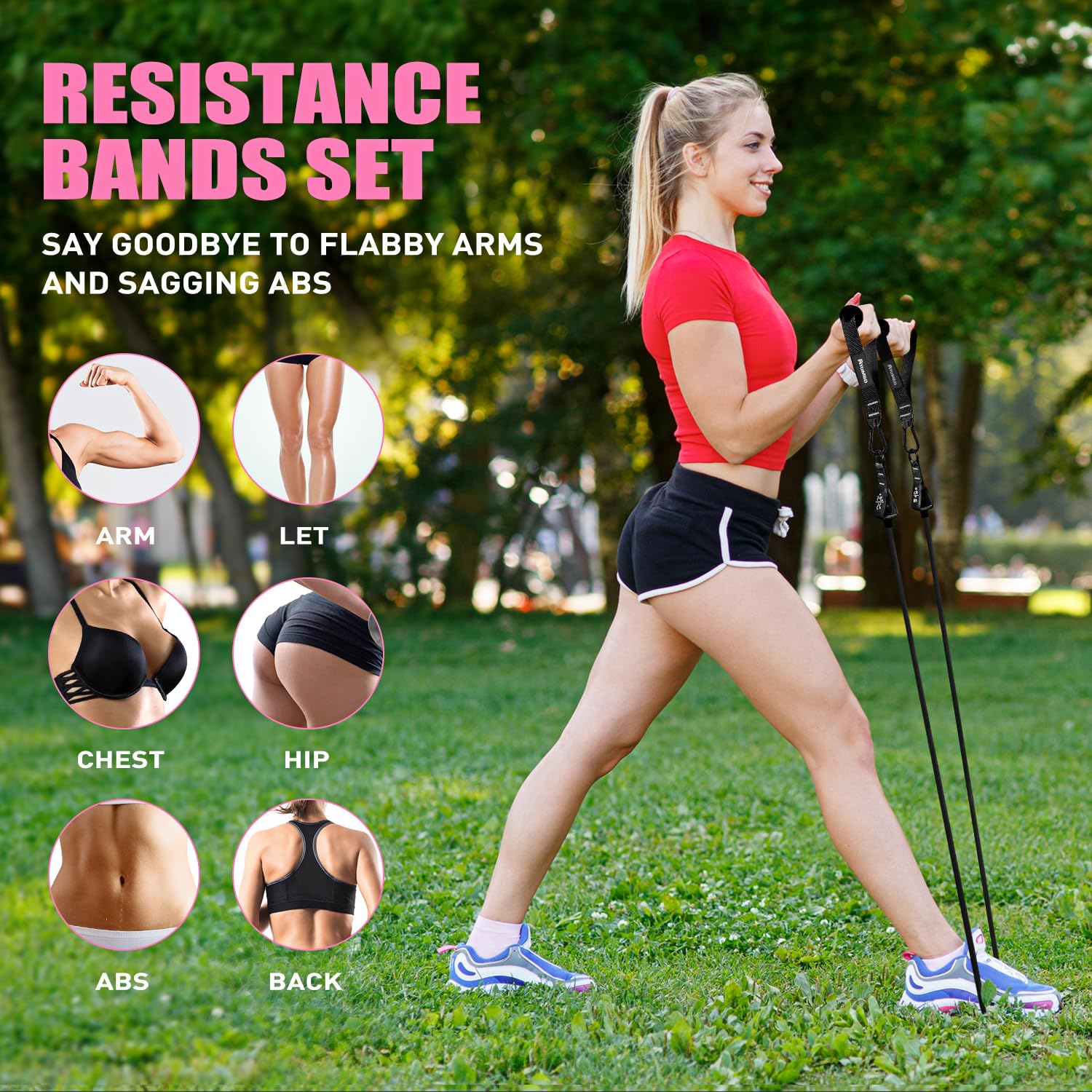 Ayombo Fascia di resistenza da donna, fasce per esercizi con manici, fasce per fitness, fasce per allenamento con ancoraggio alla porta, cinghie per caviglia, per allenamento di resistenza pesante