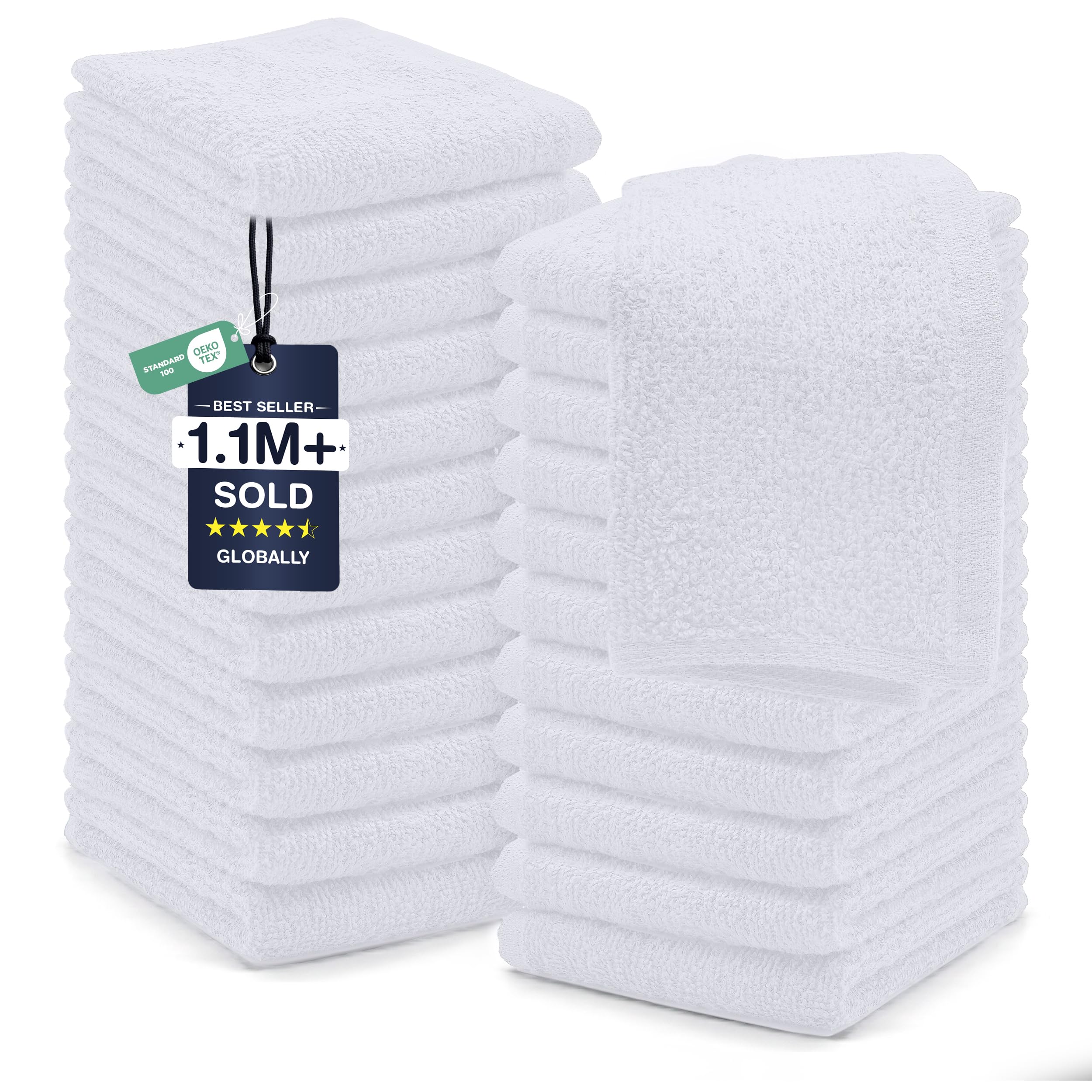 DAN RIVER 24 Pack Cotton Wash Cloths Set for Showering [12x12] White