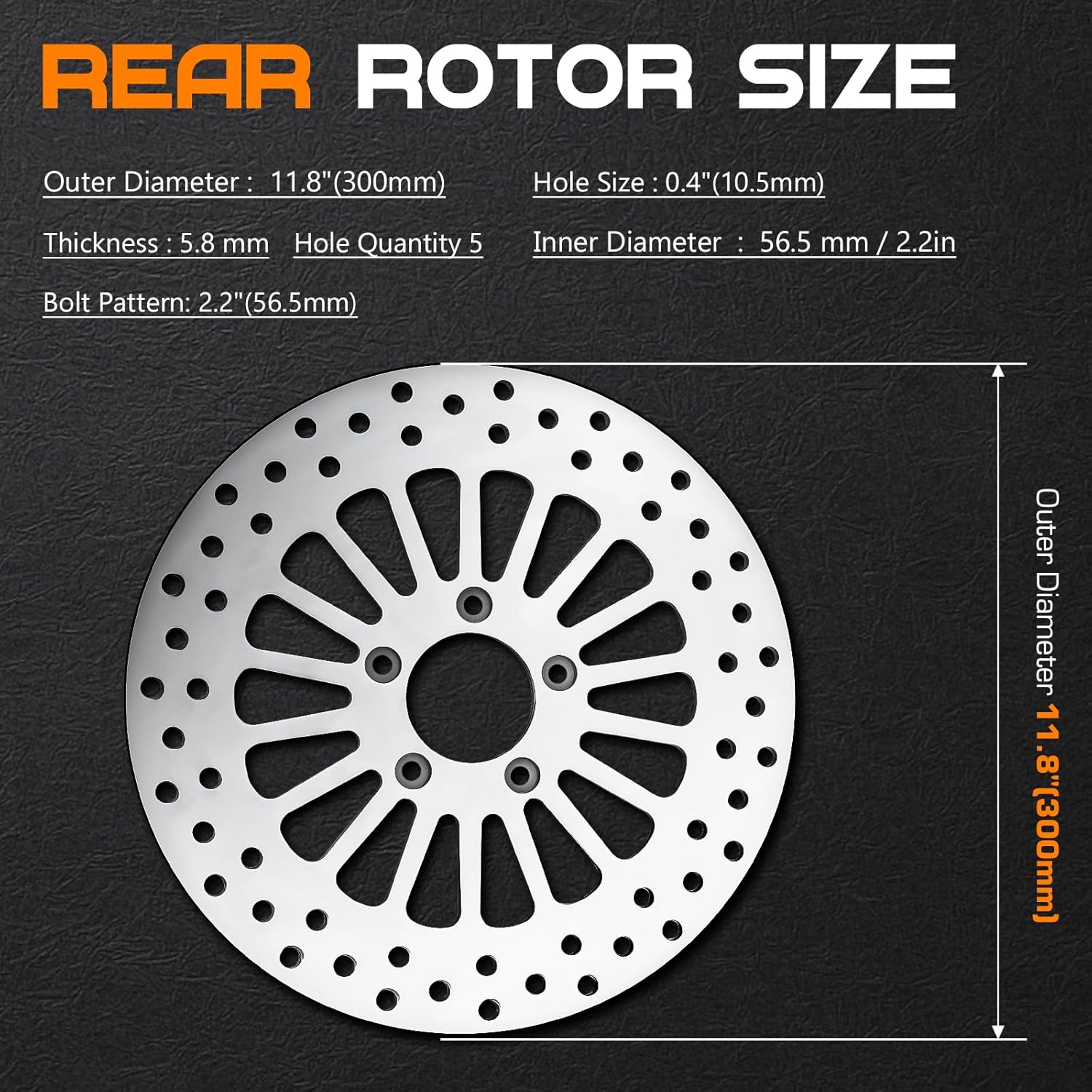 11.8'' Rear Brake Rotor with Bolts for Harley Road King FLHR 2008-2016/for Street Glide FLHX 2008-2013/for Road Glide/for Electra Glide FLHTCU FLHT Polished Stainless Steel Brake Disc Rotor