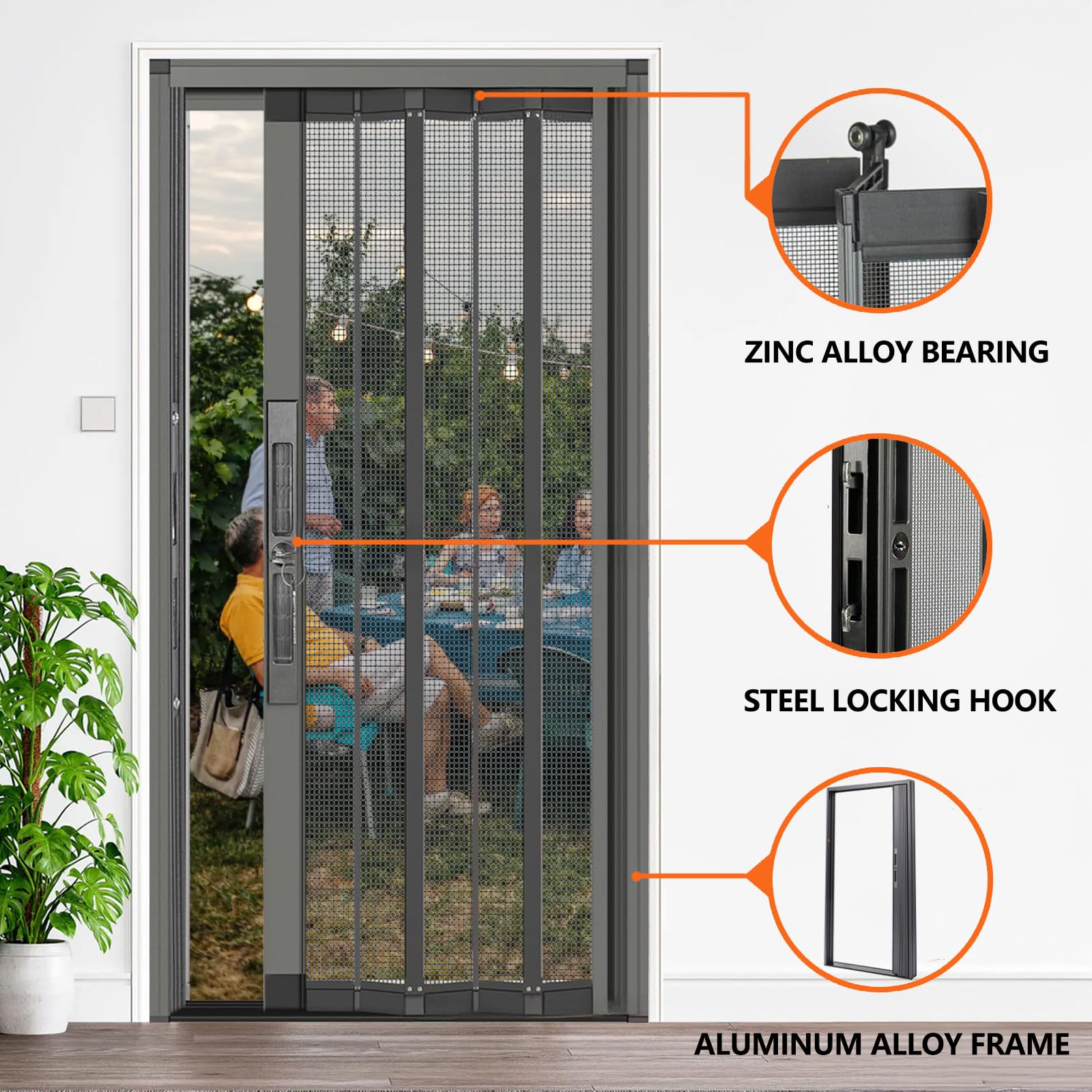 Puerta Plegable de Acordeón Interior Sin Taladrar a Medida, Mosquitera Corredera Retráctil con Cerradura y Marco de Aluminio, Separador de Ambientes para Patio, Terraza y Garaje