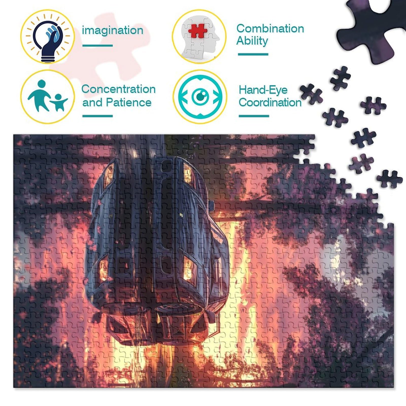 Puzzle de Voiture de Sport Artistique, Casse-tête en Bois 100% recyclé, pour Enfants et Adultes à partir de 12 Ans, Cadeau de fête des pères, 1 500 pièces (85 x 57 cm)